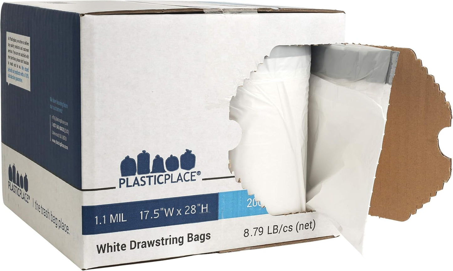 Plasticplace Custom Fit Trash Bags, Compatible with simplehuman Code G (200 Count) White Drawstring