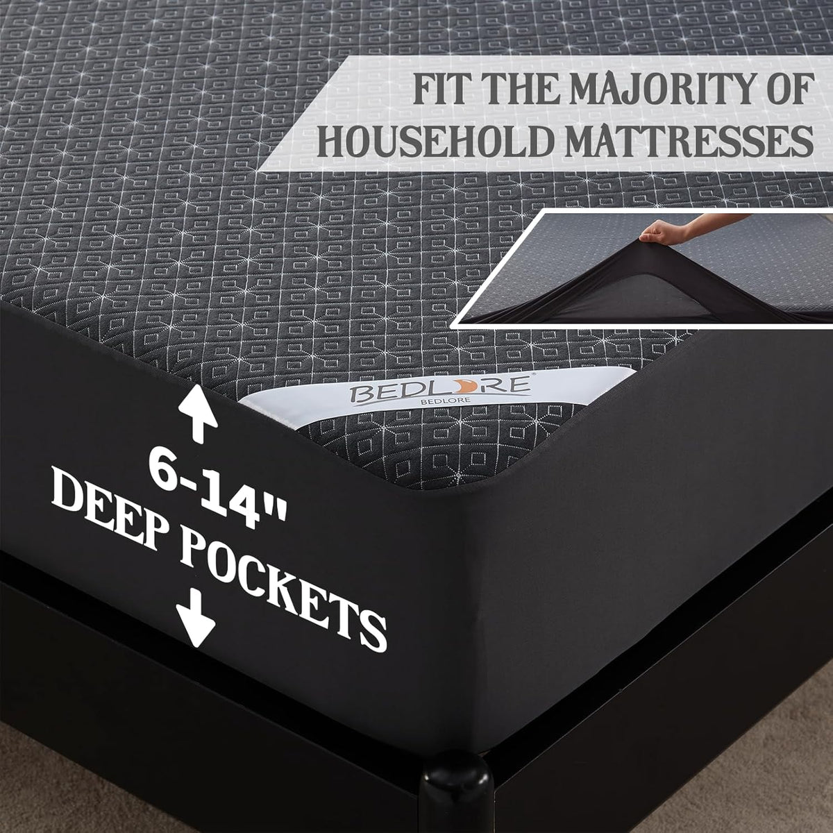 BEDLORE Waterproof Twin XL Mattress Protector, Noiseless Mattress Cover with Stretchable Pockets