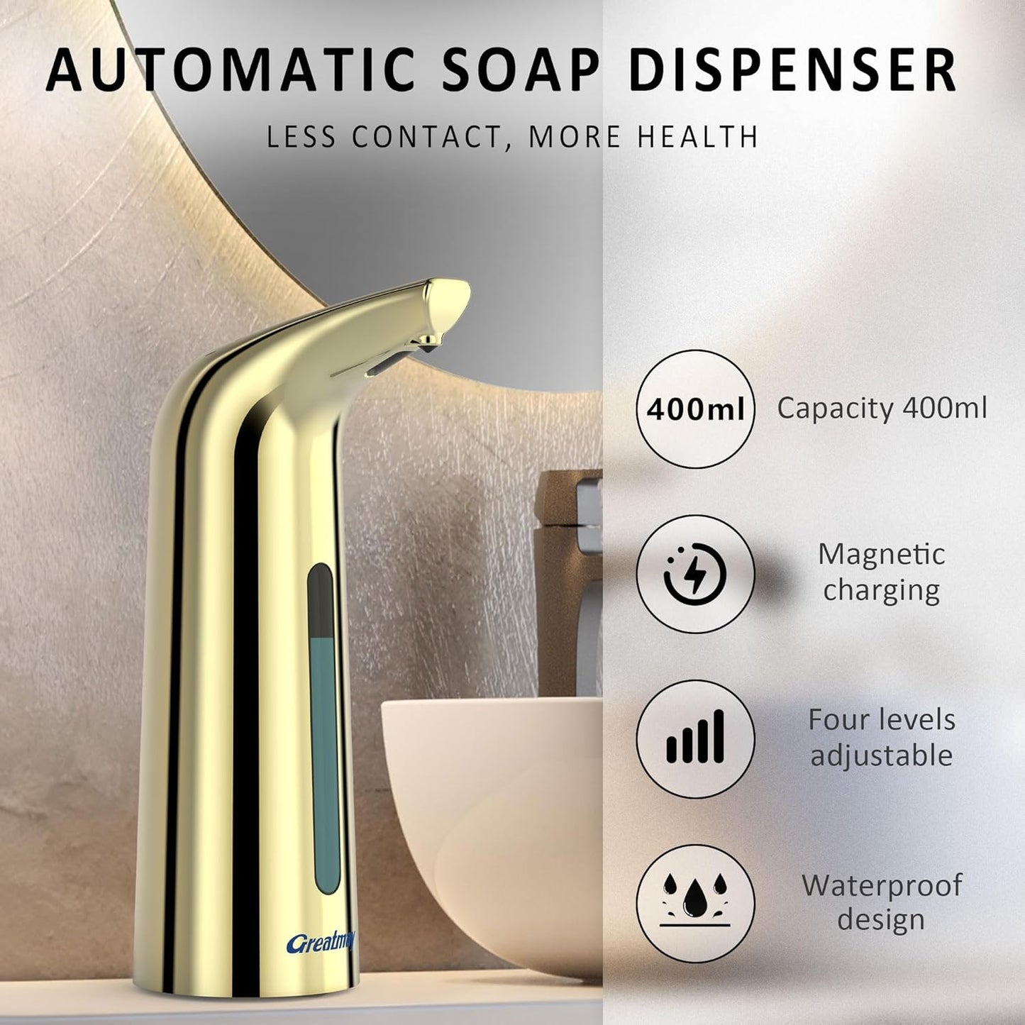 Convenient Automatic Soap Dispenser,4 Adjustable Levels Touchless Hand Sanitizer Pump with Infrared