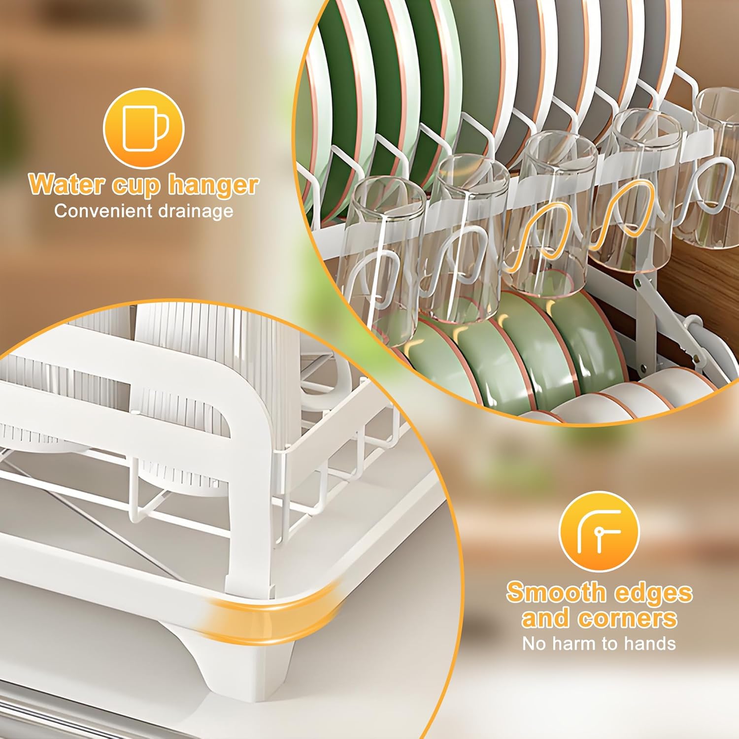 Dish Drying Rack Large 2 Tier Carbon Steel Dish Rack for Kitchen Counter,2-Tier Kitchen Organizers