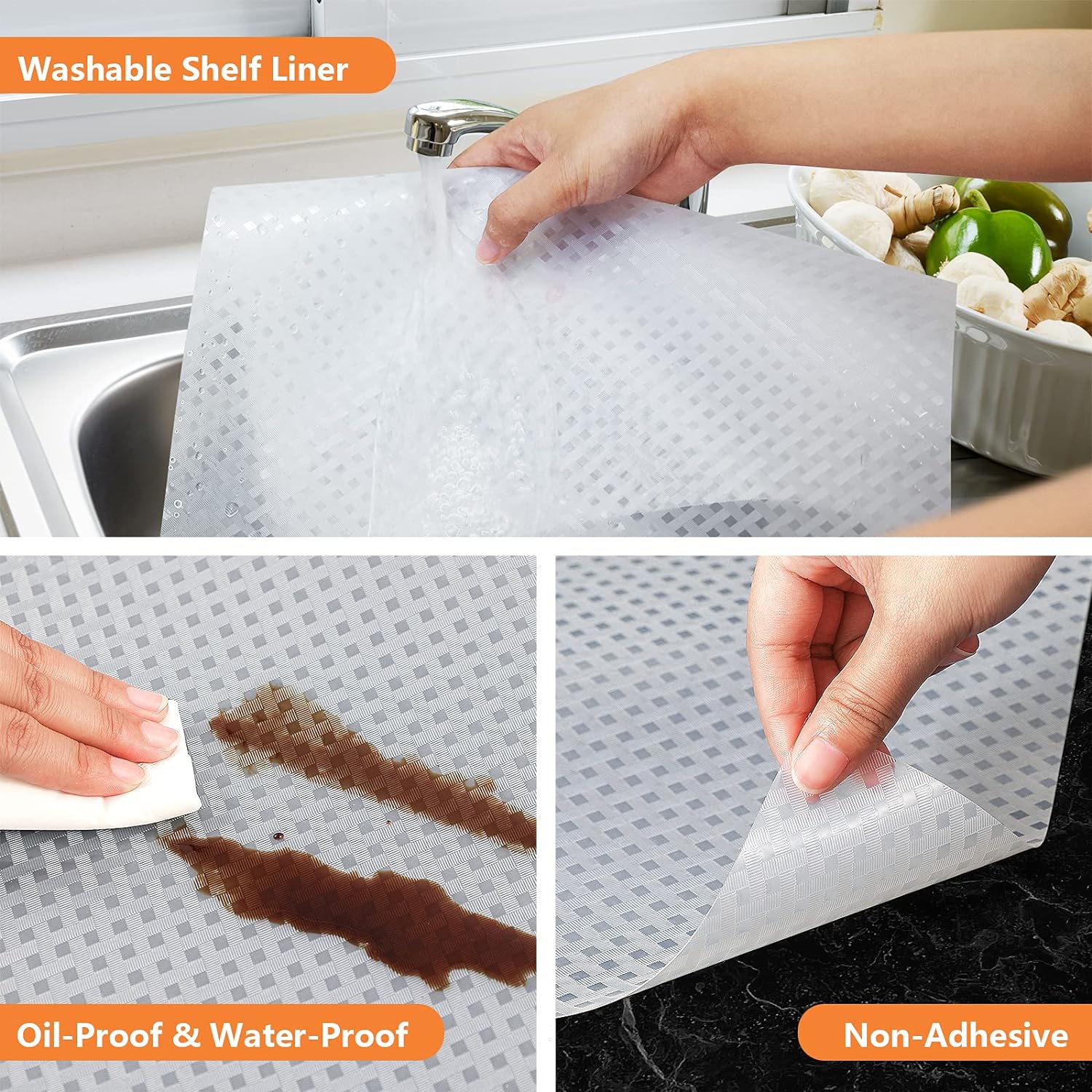 Shelf Liners for Kitchen Cabinets, Waterproof Kitchen Cupboard Liner, Refrigerator Liners and