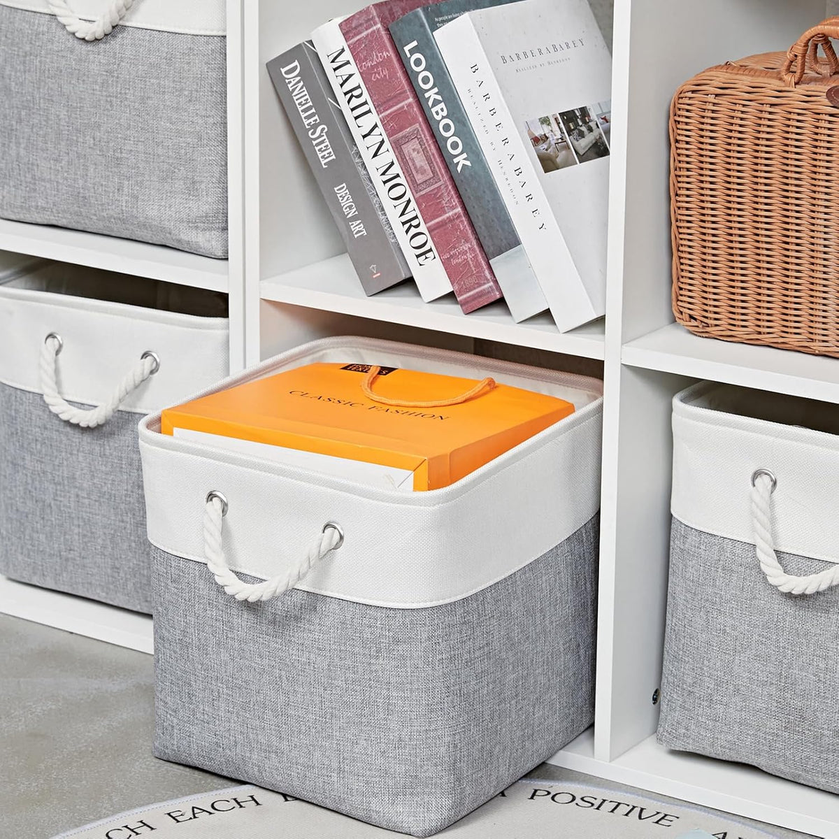 12 x 12 Inch Cube Storage Bins, 6 Pack Large Collapsible Fabric Storage Bin with Ropes, Foldable