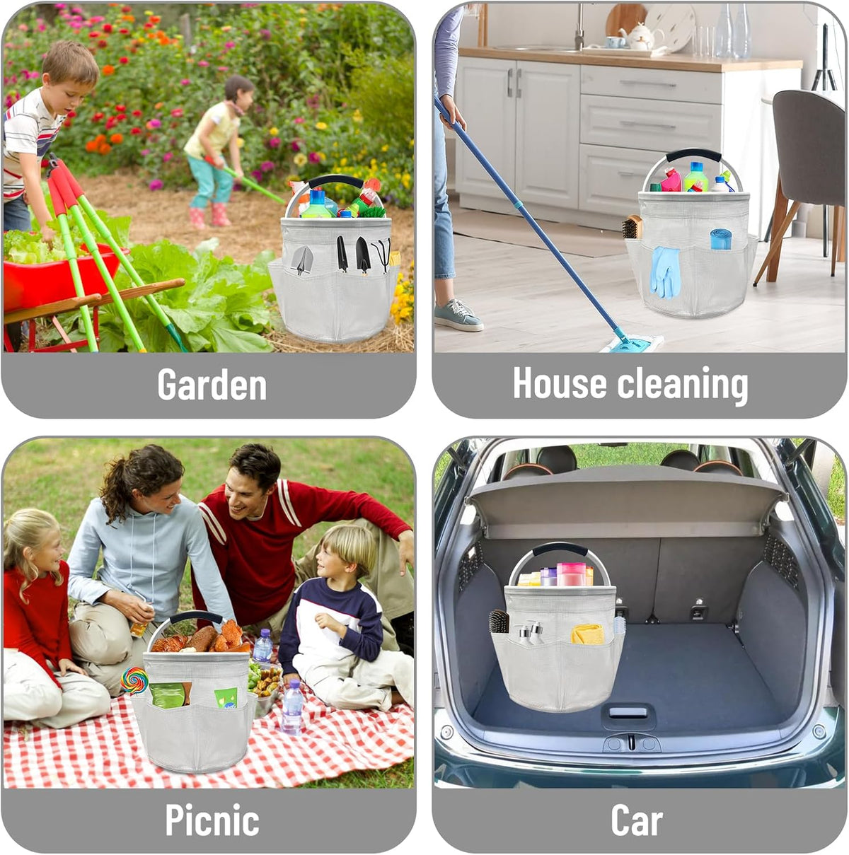 Qivine 17L Cleaning Caddy with Handle, Cleaning Supply Caddy Foldable Tool Bag Cleaning Products