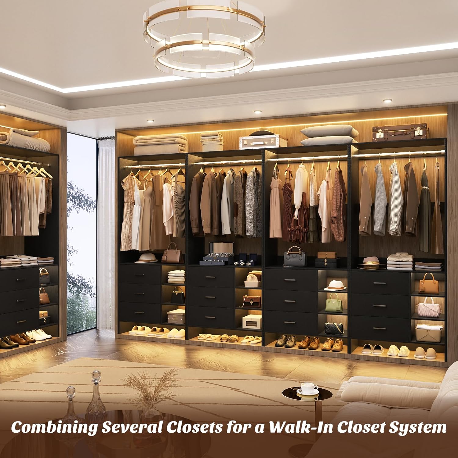 Aheaplus 2.5FT Closet System with 3 Drawers, 29.5’’ Closet Organizer, Wood Closet Organizer System