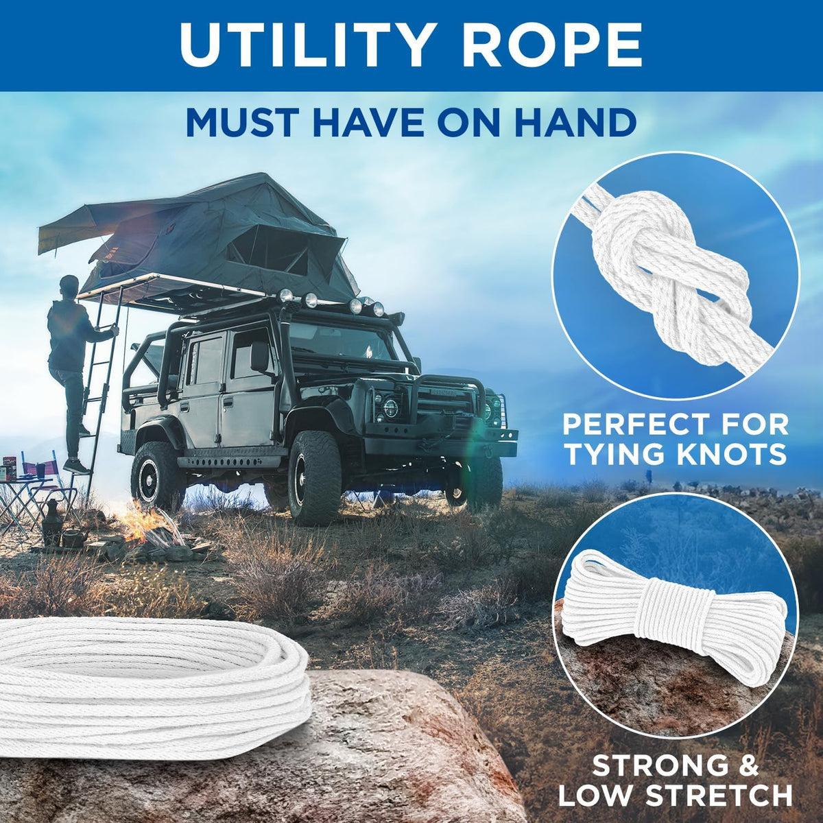 TECEUM Cotton Rope 3/16” (5 mm) – 100 FT – Strong All-Purpose Braided Rope – Natural Cotton – for