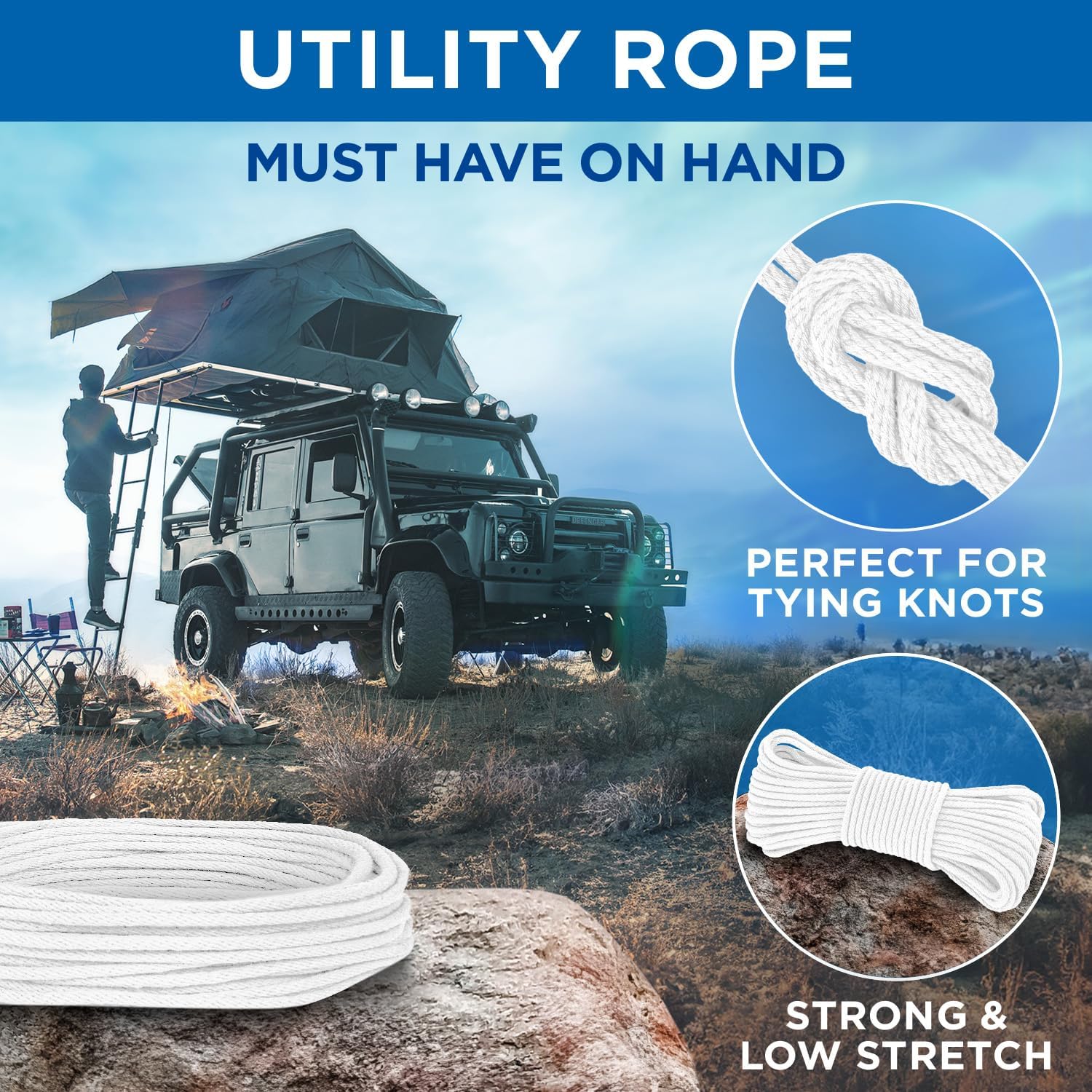 TECEUM Cotton Rope 3/16” (5 mm) – 200 FT – Strong All-Purpose Braided Rope – Natural Cotton – for