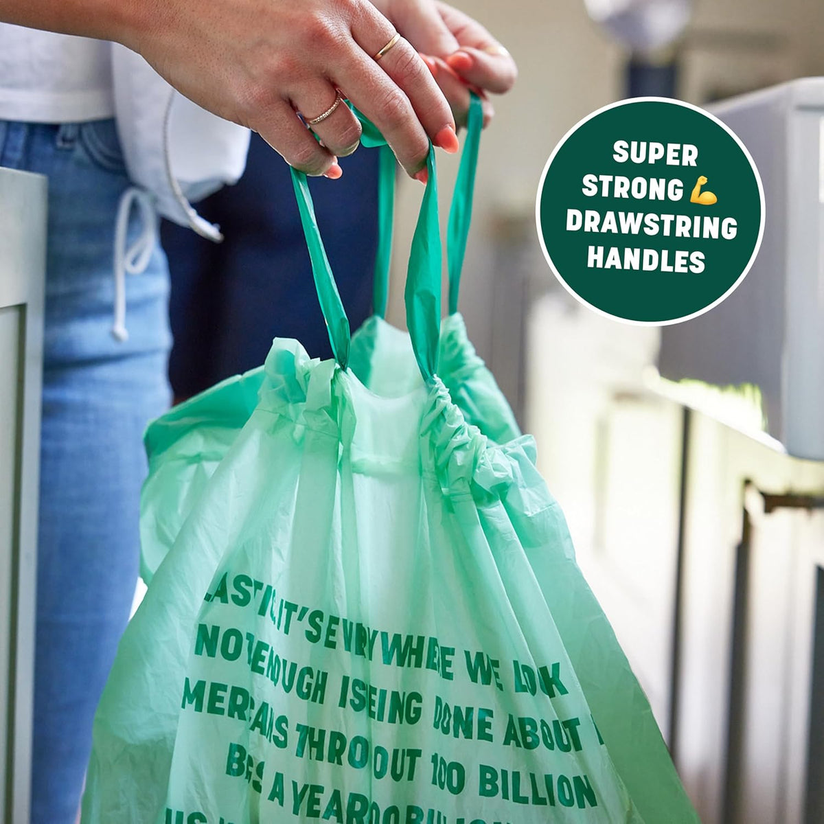 HoldOn 13-Gallon Trash Bags – Plant-based Tall Kitchen Trash Bags with Drawstring Handles for Tall