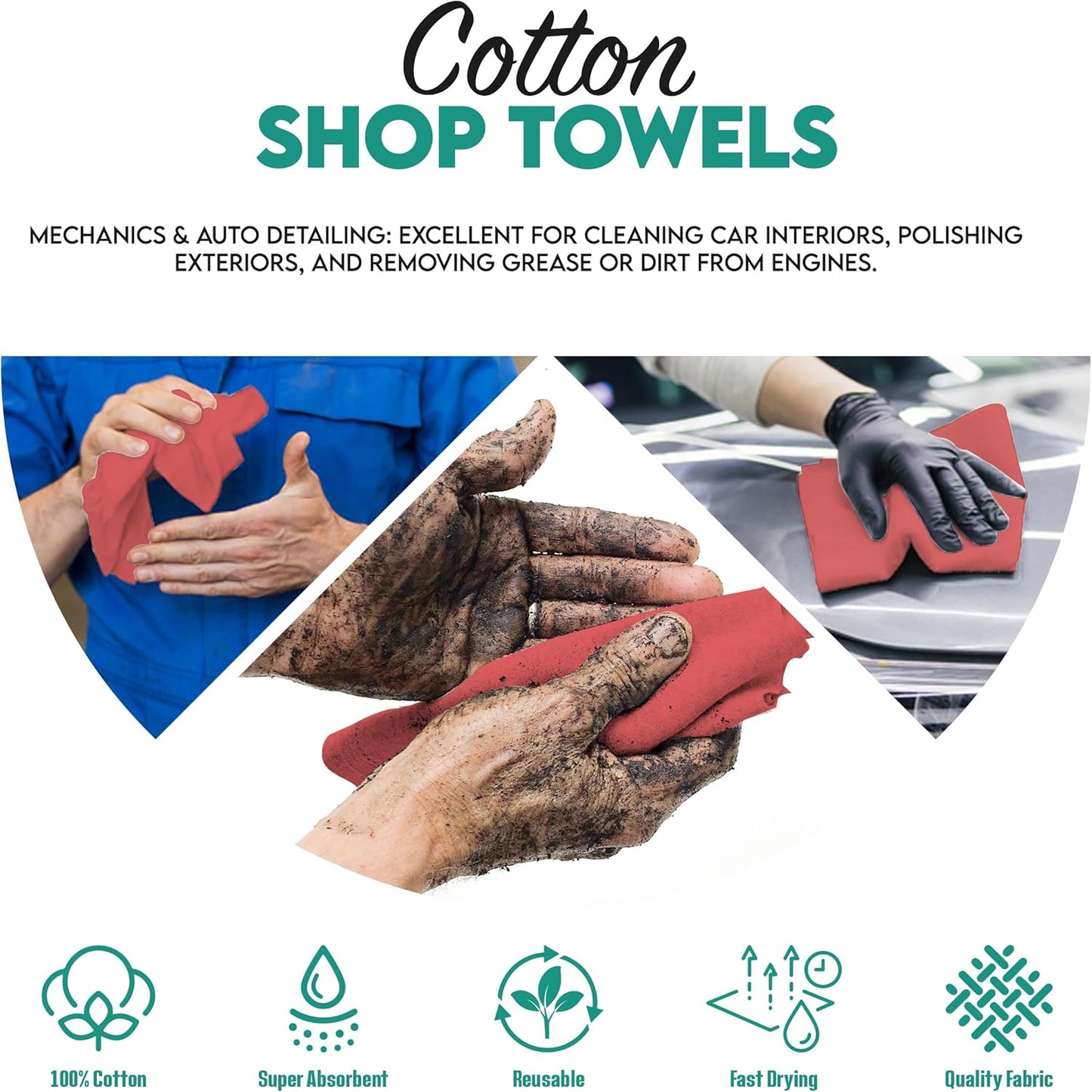 ZUPERIA Cotton Shop Towel – Multipurpose Cleaning Cloths (14" x 12" - Pack of 150 - Red) Reusable