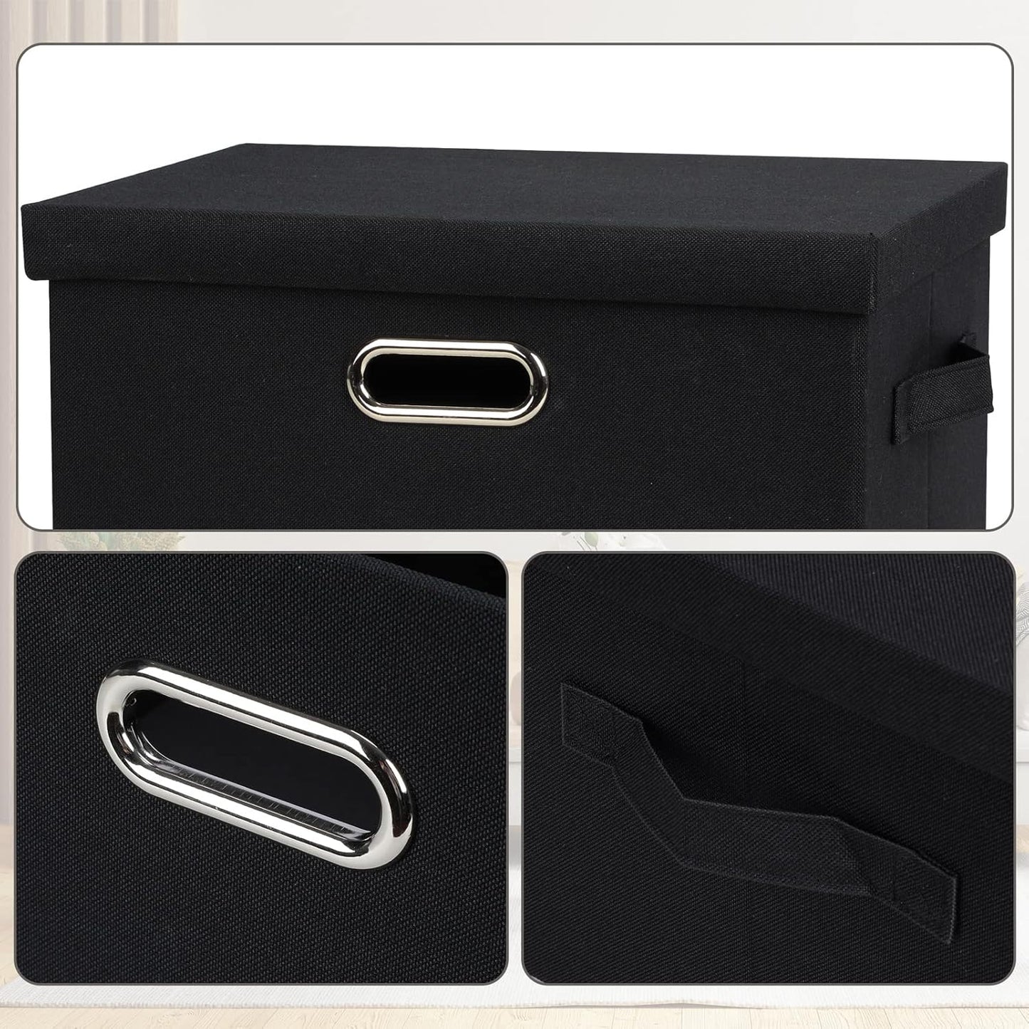 Medium 15" 21 Quart Collapsible Stackable Storage Bins with Lids, 5 Packs Black Foldable Fabric