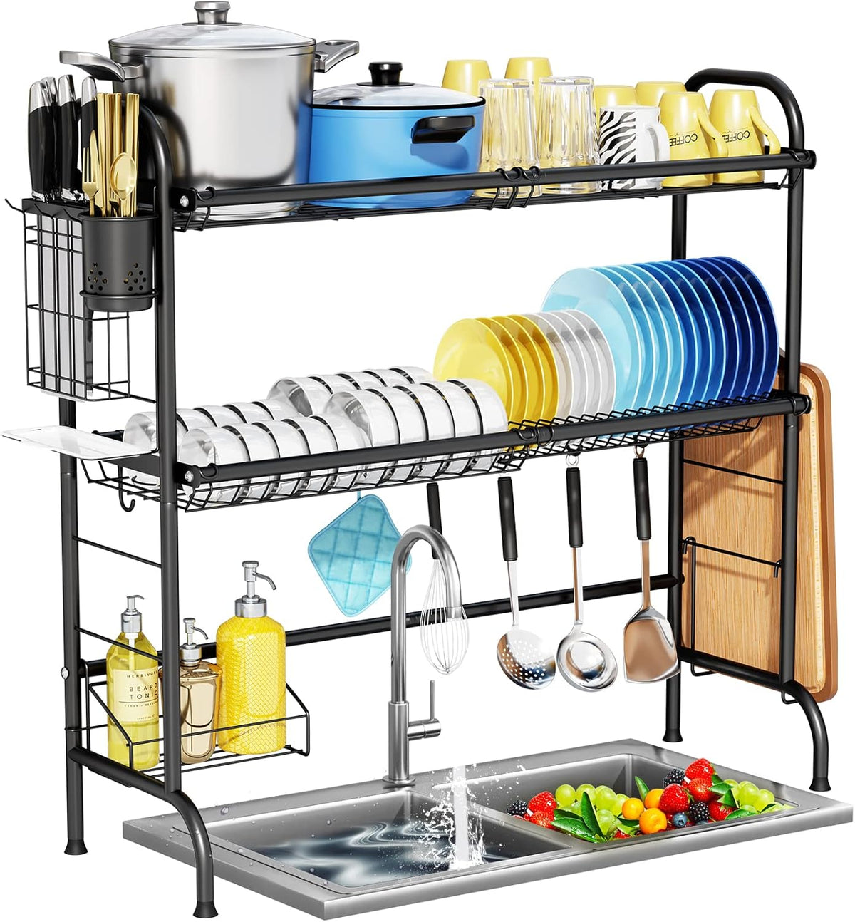 HOWDIA Over The Sink Dish Drying Rack, 3-Tier Stainless Steel Large Over The Sink Dish Rack with