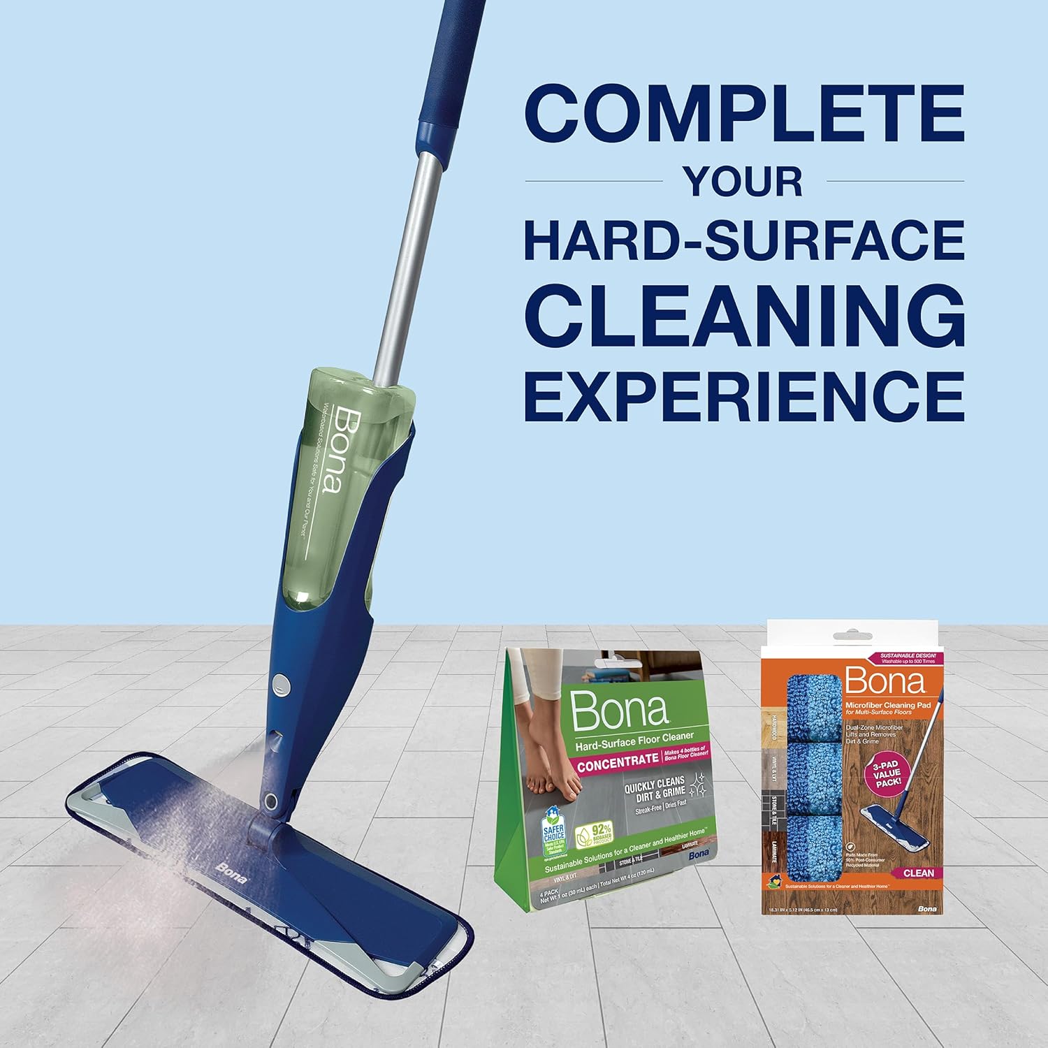 Bona Multi-Surface Floor Premium Spray Mop - Includes Multi-Surface Floor Cleaner Concentrate and