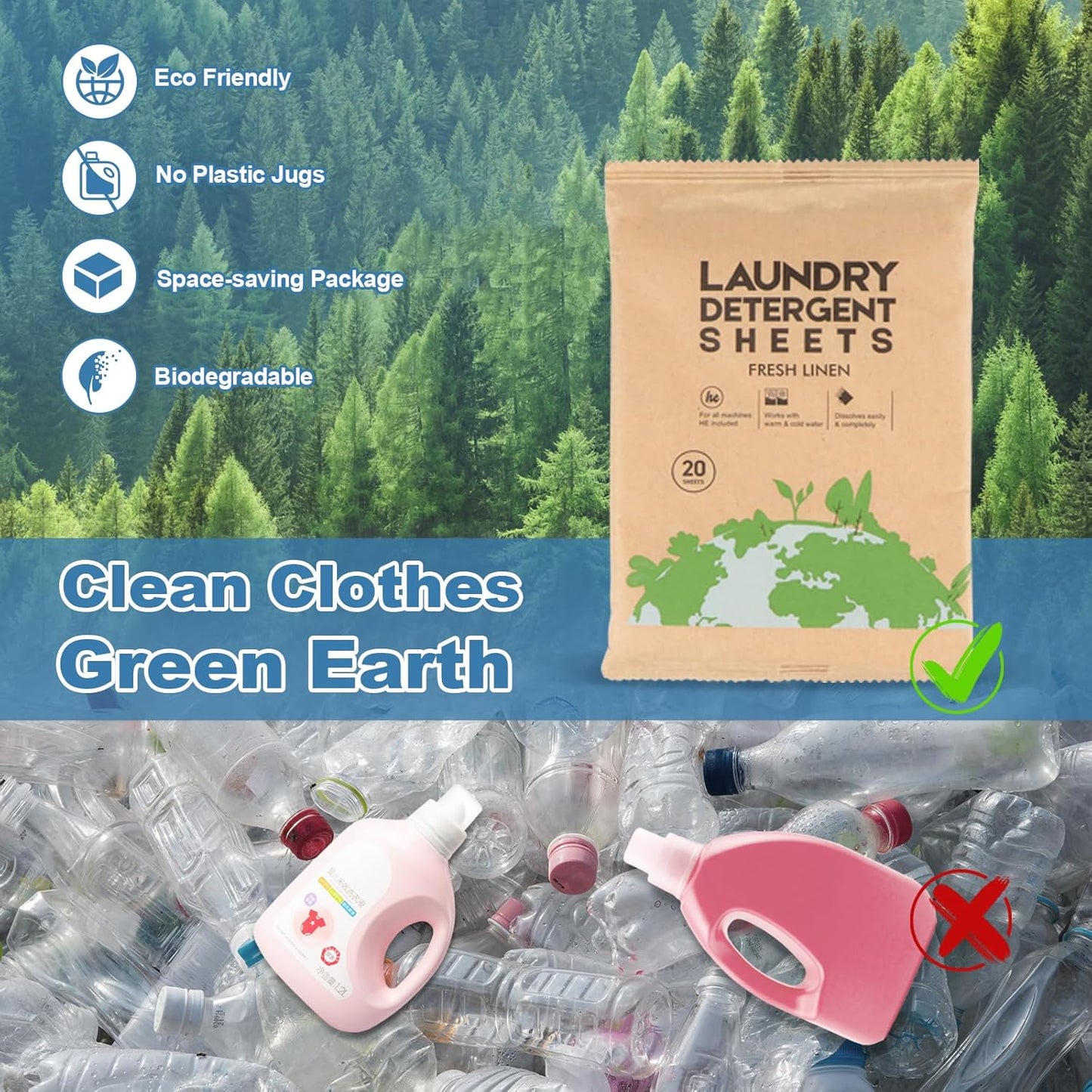 Laundry Detergent Sheet, Eco-Friendly & Hypoallergenic Wash Strips, Natural Ingredients