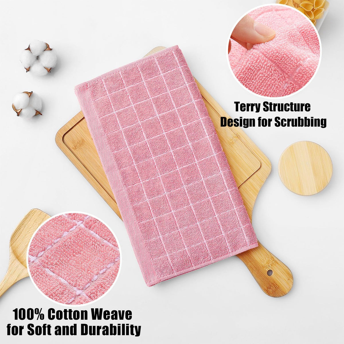 Homaxy 100% Cotton Terry Kitchen Dish Cloths, Ultra Soft and Absorbent Dish Towels for Kitchen