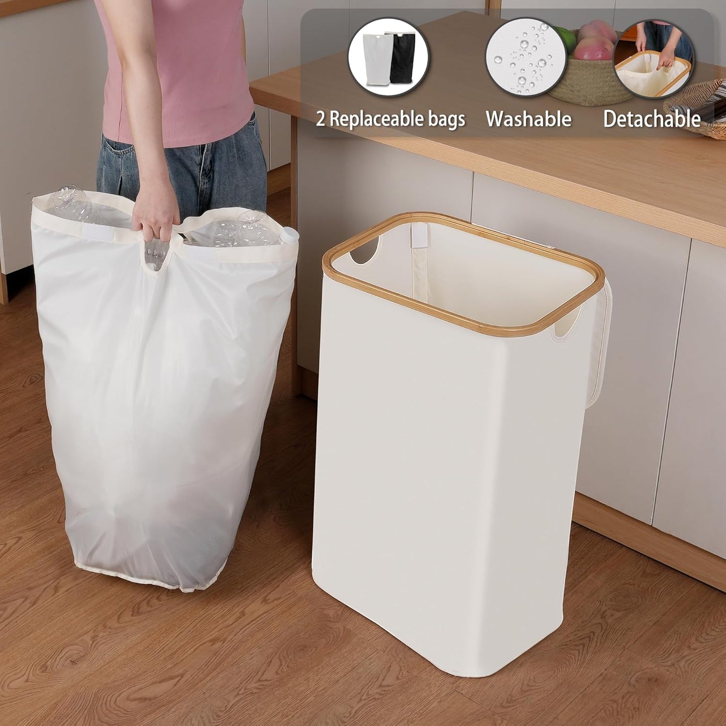 29 Gallons Recycling Bins for Kitchen, Indoor Recycle Bins with Lid, 110L Large Recycle bin with 2
