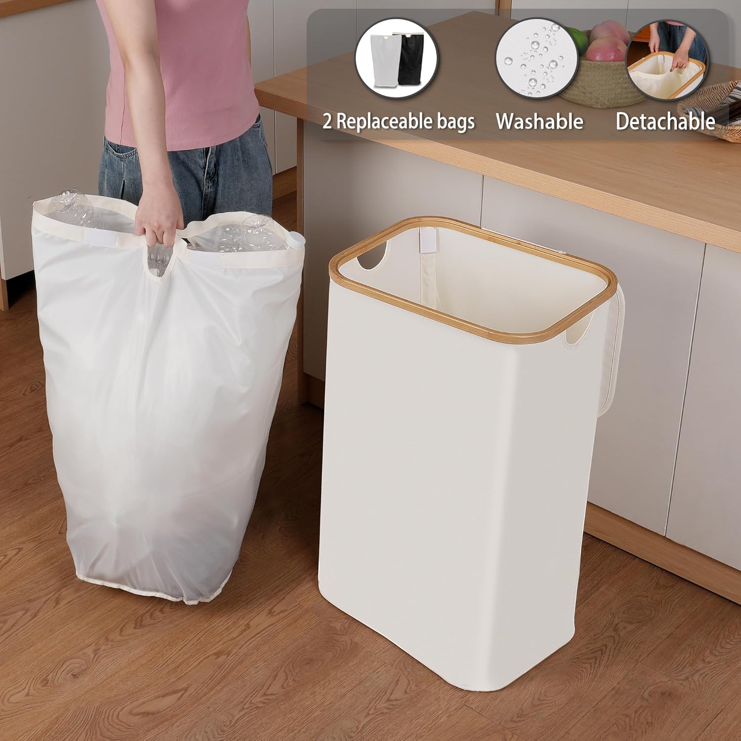 29 Gallons Recycling Bins for Kitchen, Indoor Recycle Bins with Lid, 110L Large Recycle bin with 2