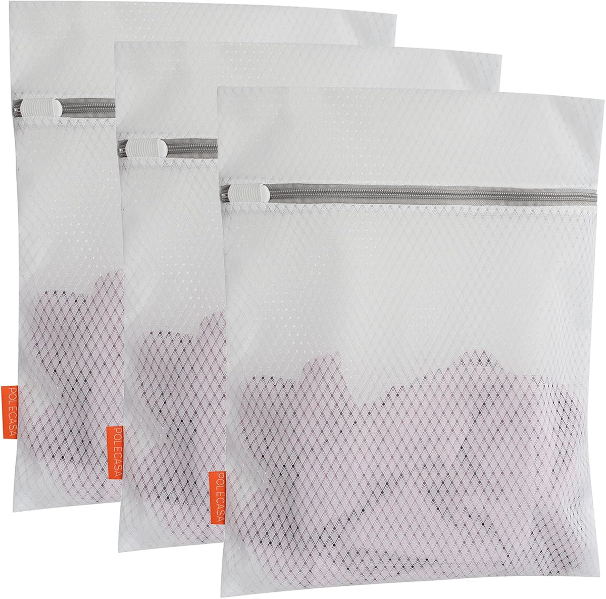 Polecasa 3Pcs 12 x 16 Inches Extra Durable 125g Diamond Mesh Laundry Bags with Sturdy Zipper for