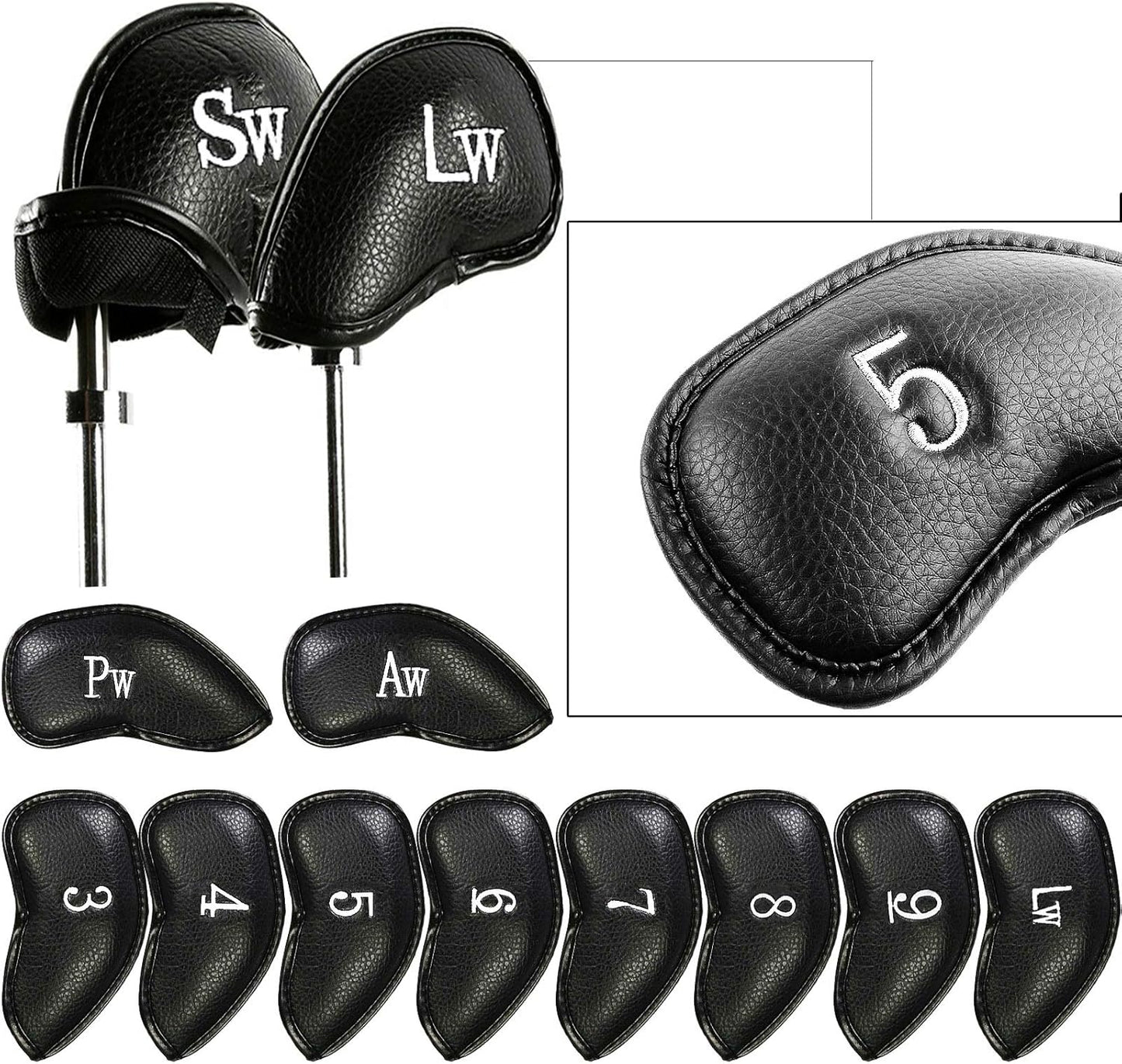 FINGER TEN Premium Synthetic Leather Stylish Iron & Wedge Golf Head Covers Value 12 Piece Set