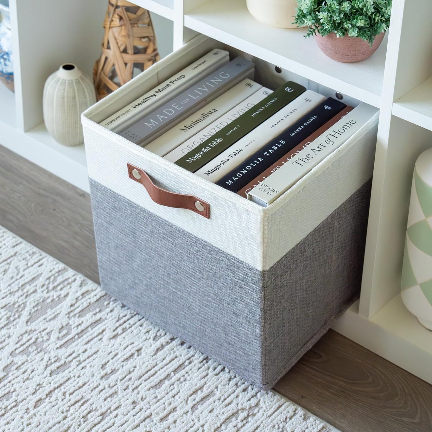 OrganiHaus 12x12 Fabric Storage Bins - Set of 4, Cube Fabric Organizer Bins with Vegan Handles