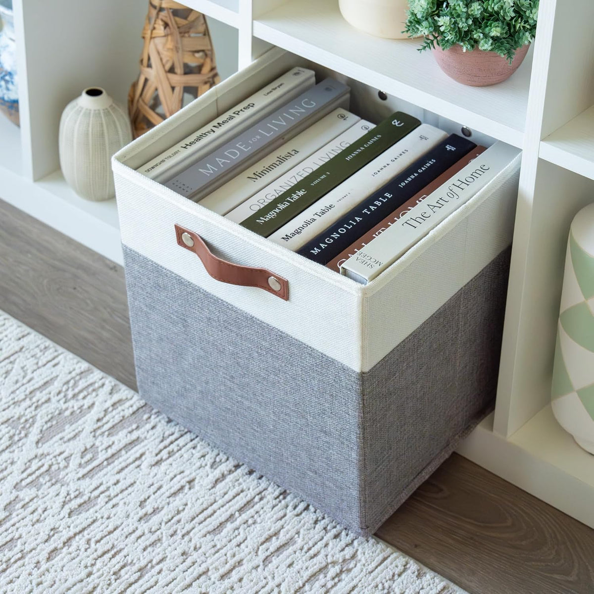 OrganiHaus 12x12 Fabric Storage Bins - Set of 4, Cube Fabric Organizer Bins with Vegan Handles