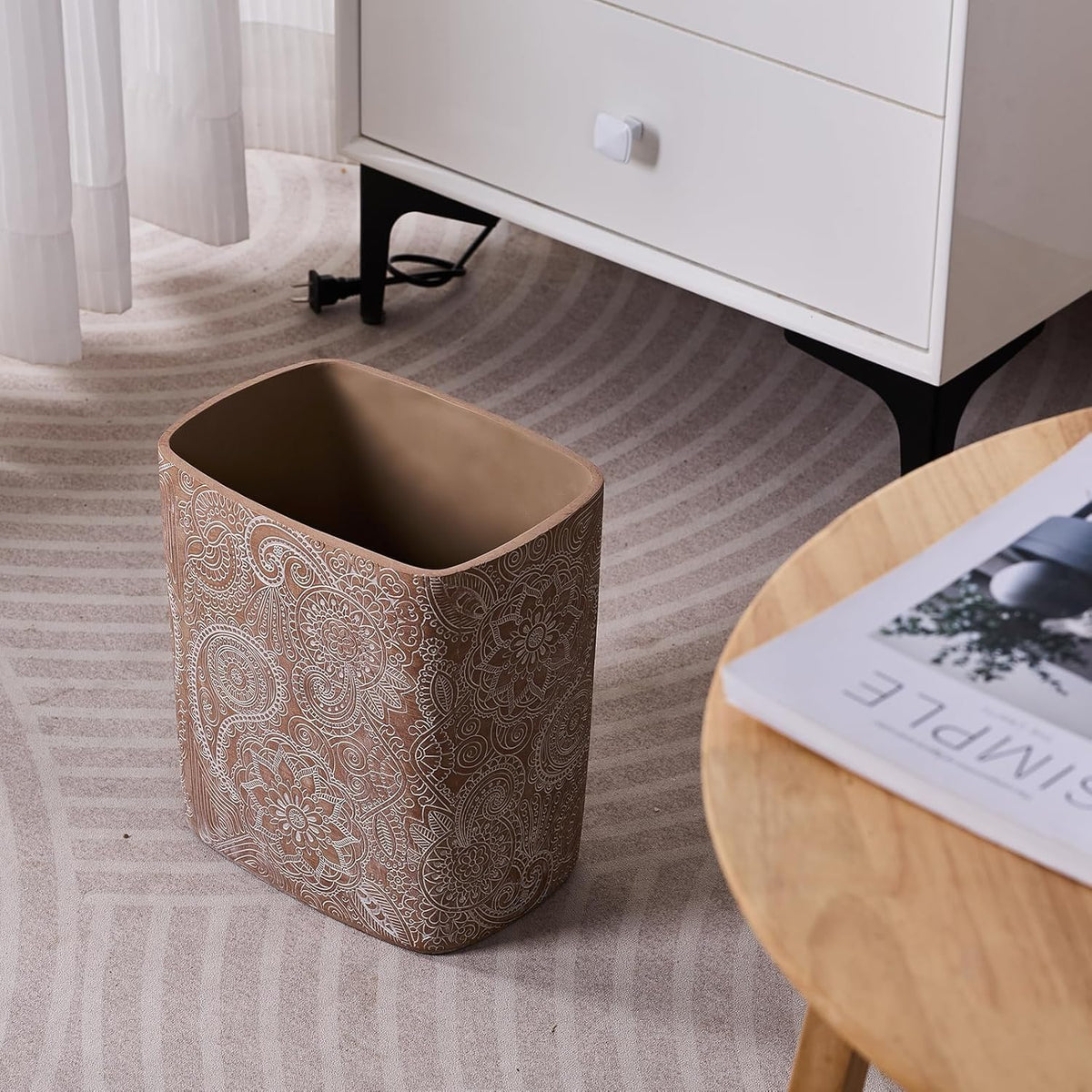 Polytree Boho Flowers Bathroom Trash Can 1.8 Gallon(7 Liter) Small Kitchen Garbage Can,Living Room
