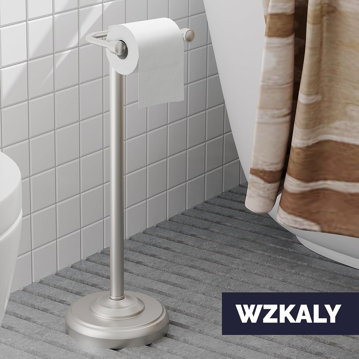 Toilet Paper Holder Stand, Brushed Nickel Toilet Paper Holder Free Standing, Post Pivoting Design &