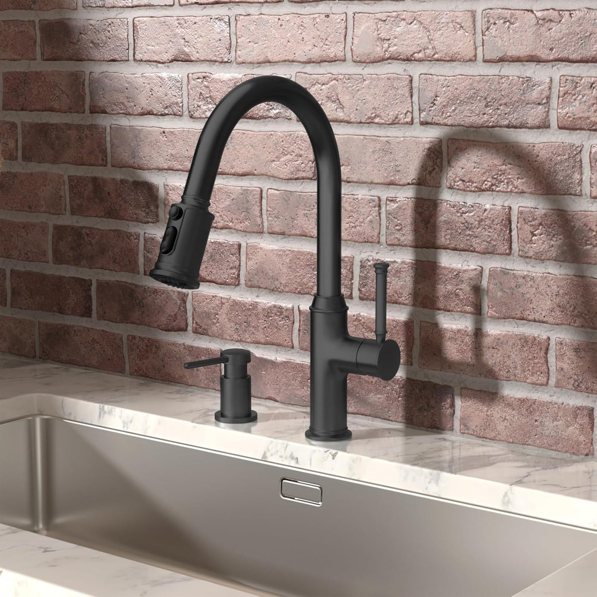 Lava Odoro Black Soap Dispenser for Kitchen Sink, Modern Brass Built in Countertop Pump Dispenser
