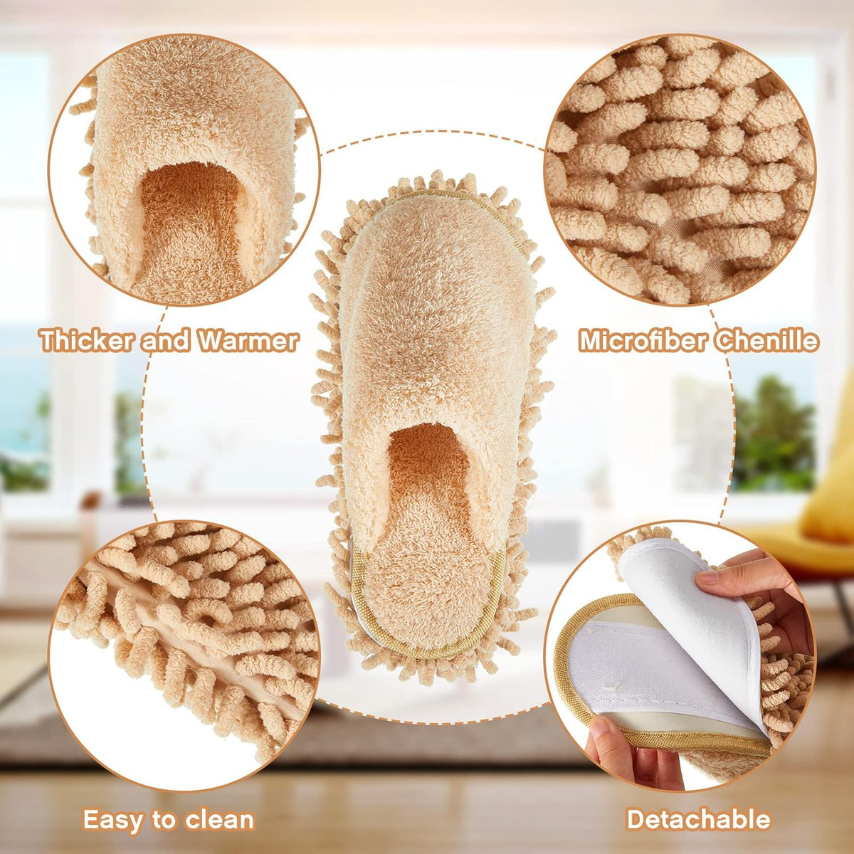 Jecery 2 Pair Microfiber Slippers Floor Cleaning Chenille Mop Slippers Base Board Cleaner Household