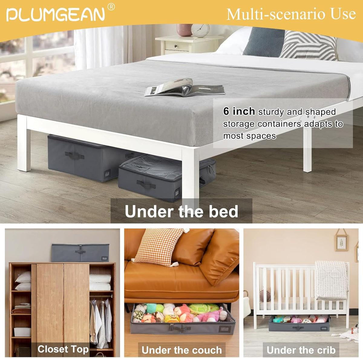 6-Inch Under Bed Storage Containers (3-Pack) | Sturdy Sidewalls | Clear Cover & Label Holder |