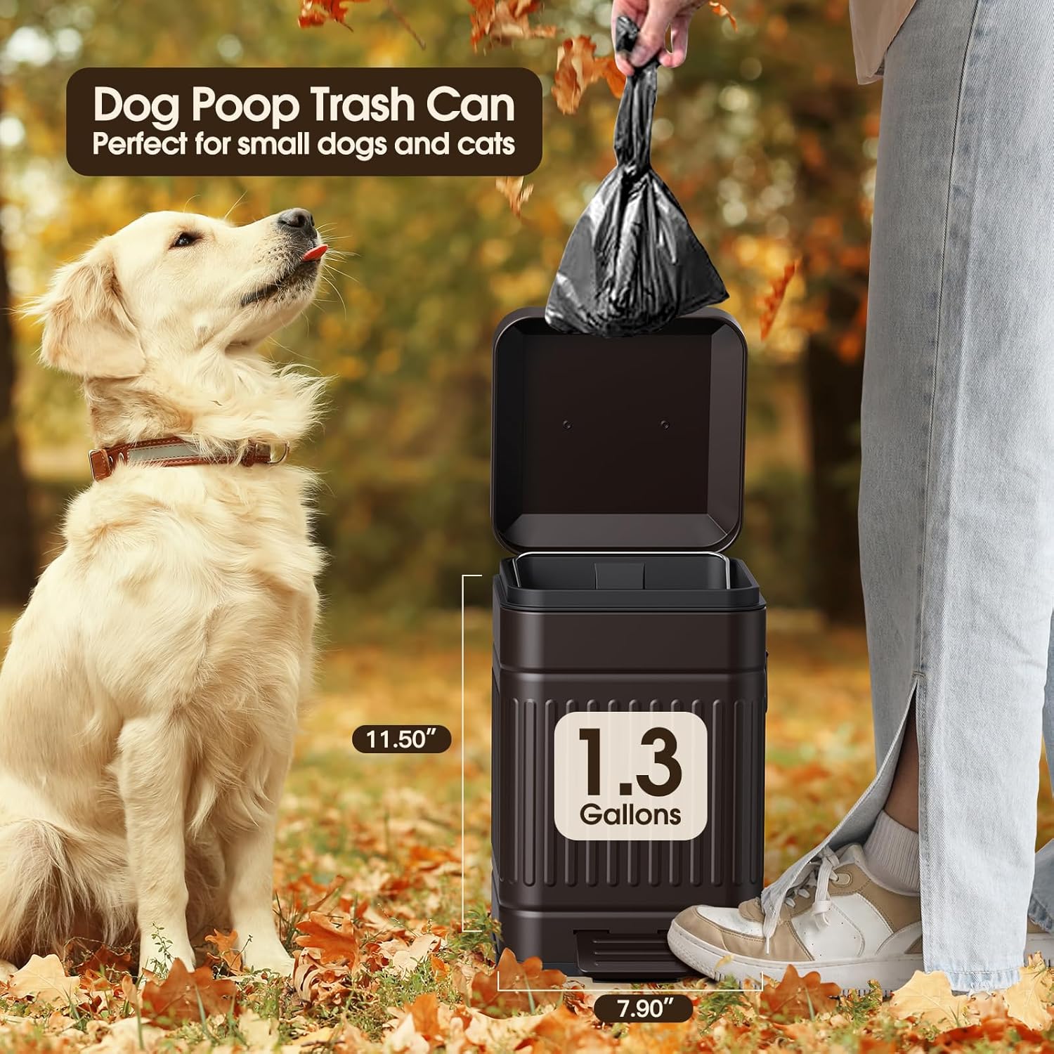 CEROELDA Small Trash Can with Lid-5L/1.3 Gal,Stainless Steel Outdoor Dog Poop Garbage Can-Farmhouse