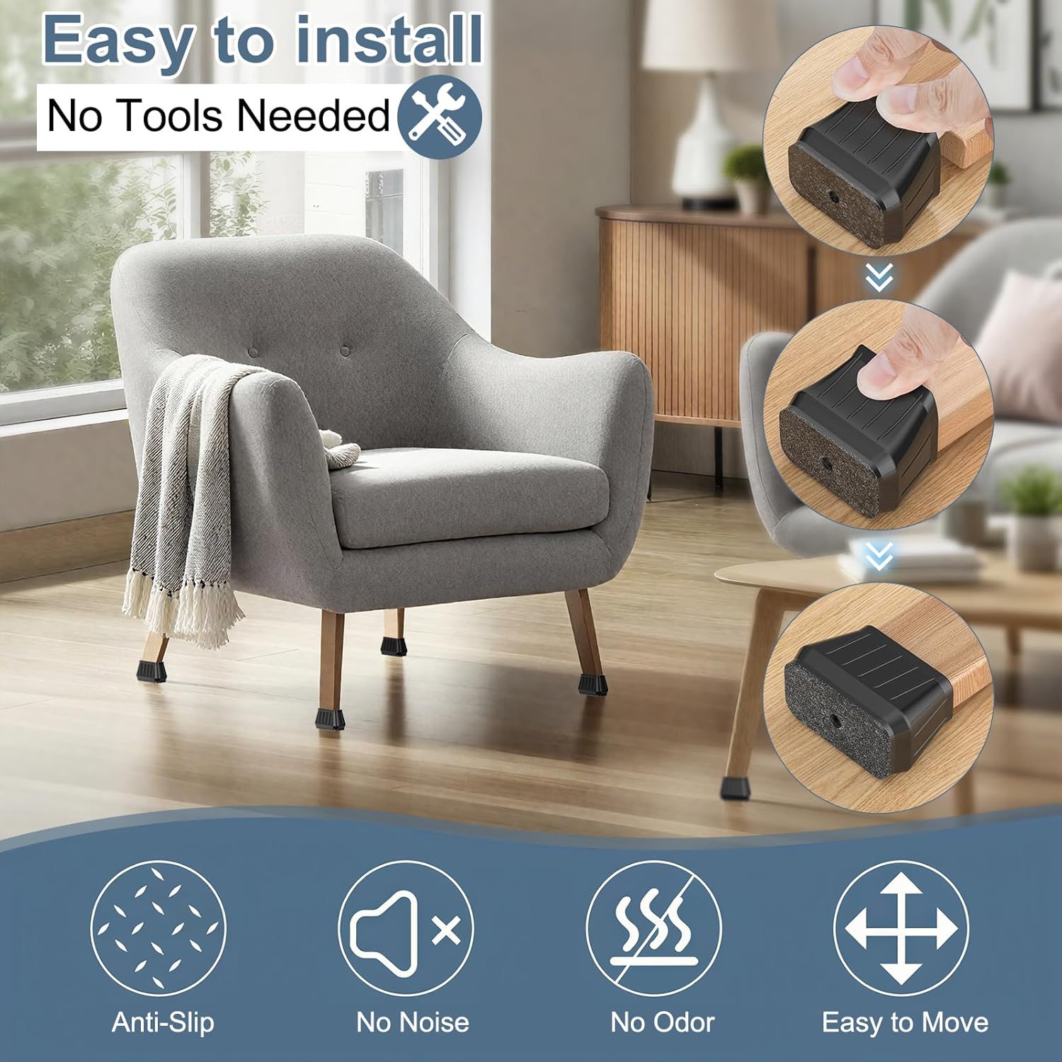 24PCS Rectangular Chair Leg Floor Protectors for Hardwood Floors, Thicken Rubber Chair Leg Cap
