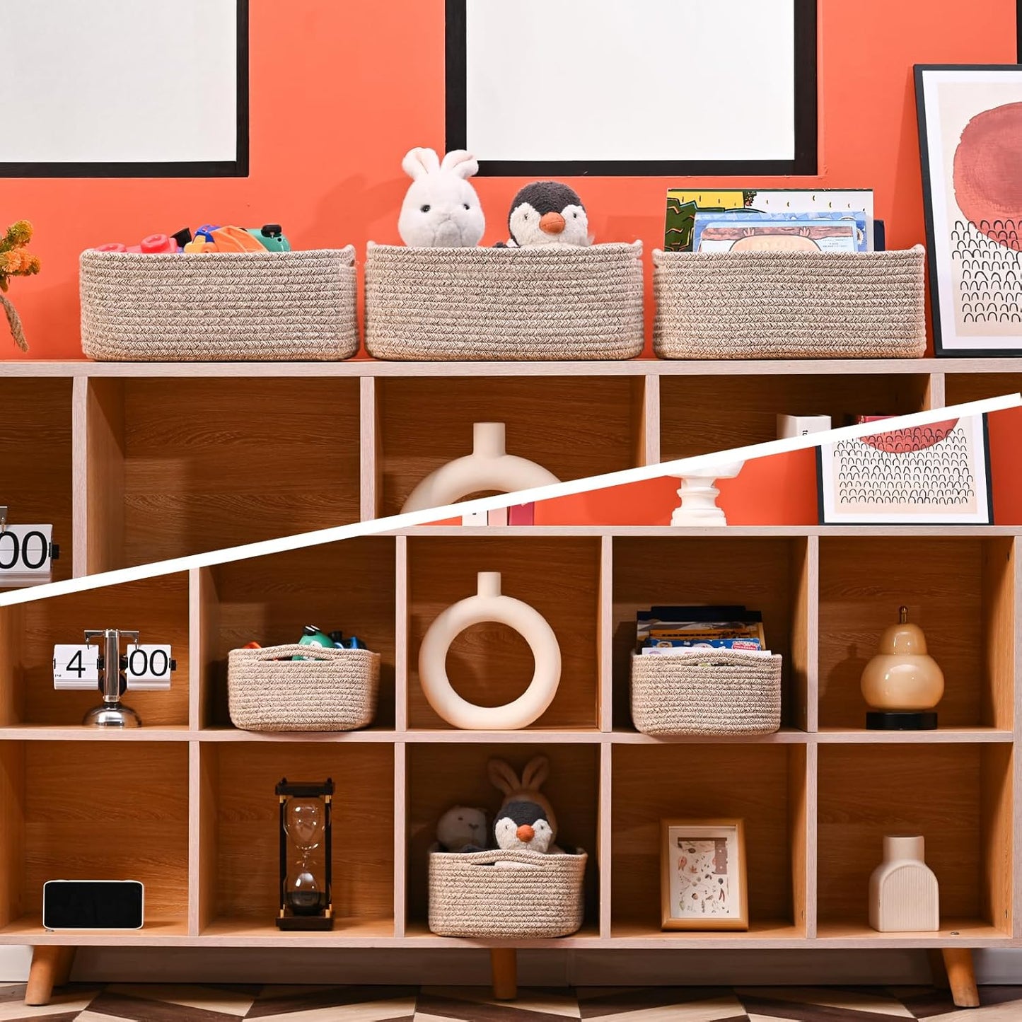 Small Baskets for Organizing, Woven Storage Baskets for Shelves, Small Rope Basket for Storage