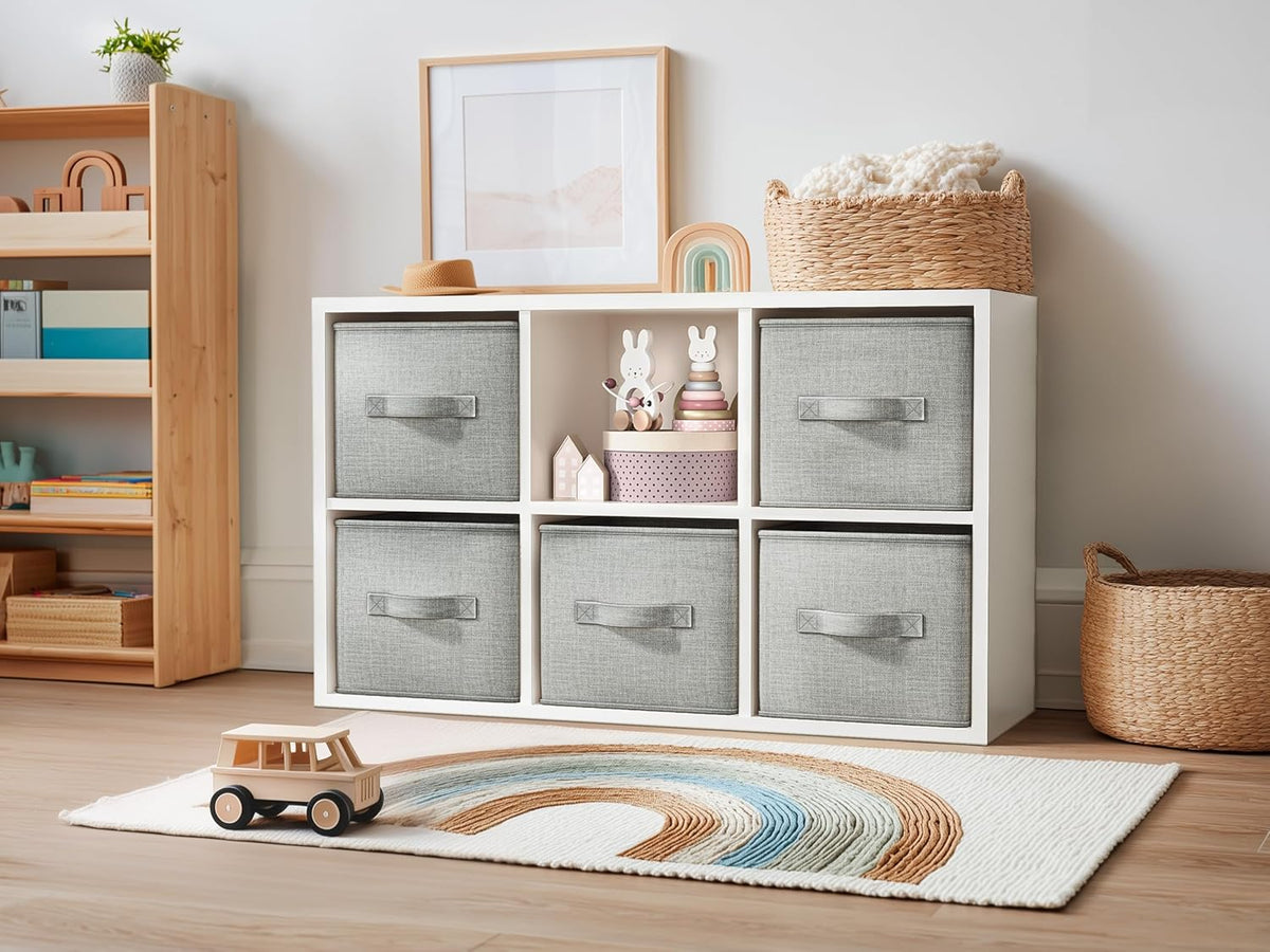 4 Pack Foldable Fabric Closet Storage Bins, 11Inch Organizer Cubes with Handles, Linen Storage