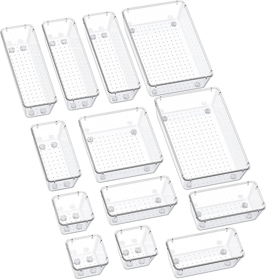SMARTAKE 13-Piece Drawer Organizers with Non-Slip Silicone Pads, 5-Size Desk Bathroom Drawer