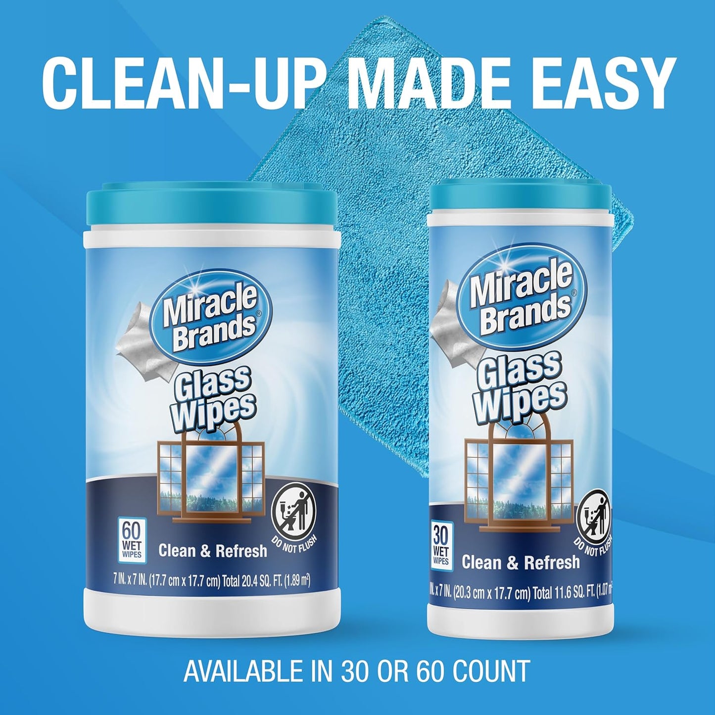MiracleWipes for Glass, Disposable and Streak Free Cleaning Wipes for Mirrors, Windows, Kitchen