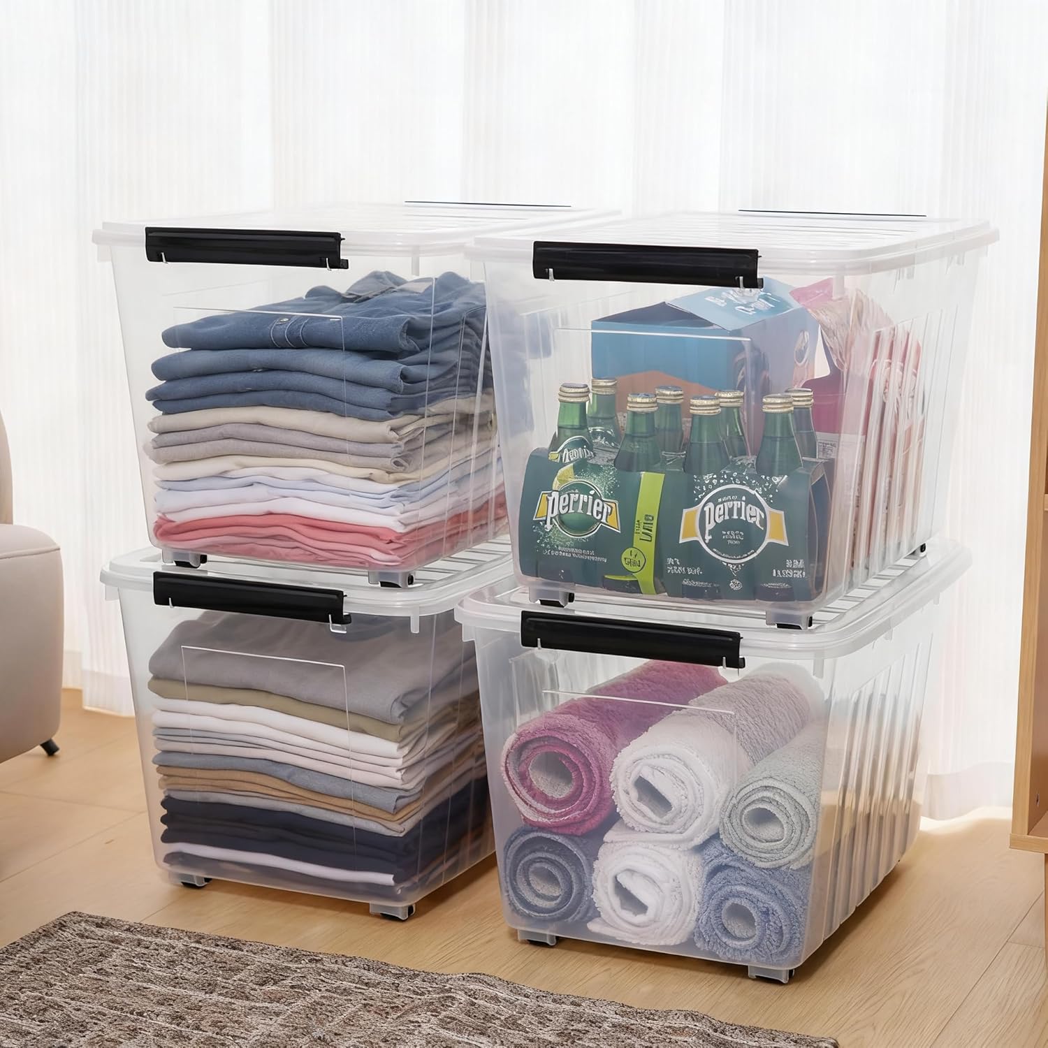 Citylife 82 QT Clear Plastic Storage Bins with Lids Stackable and Nestable Storage Boxes with Lids