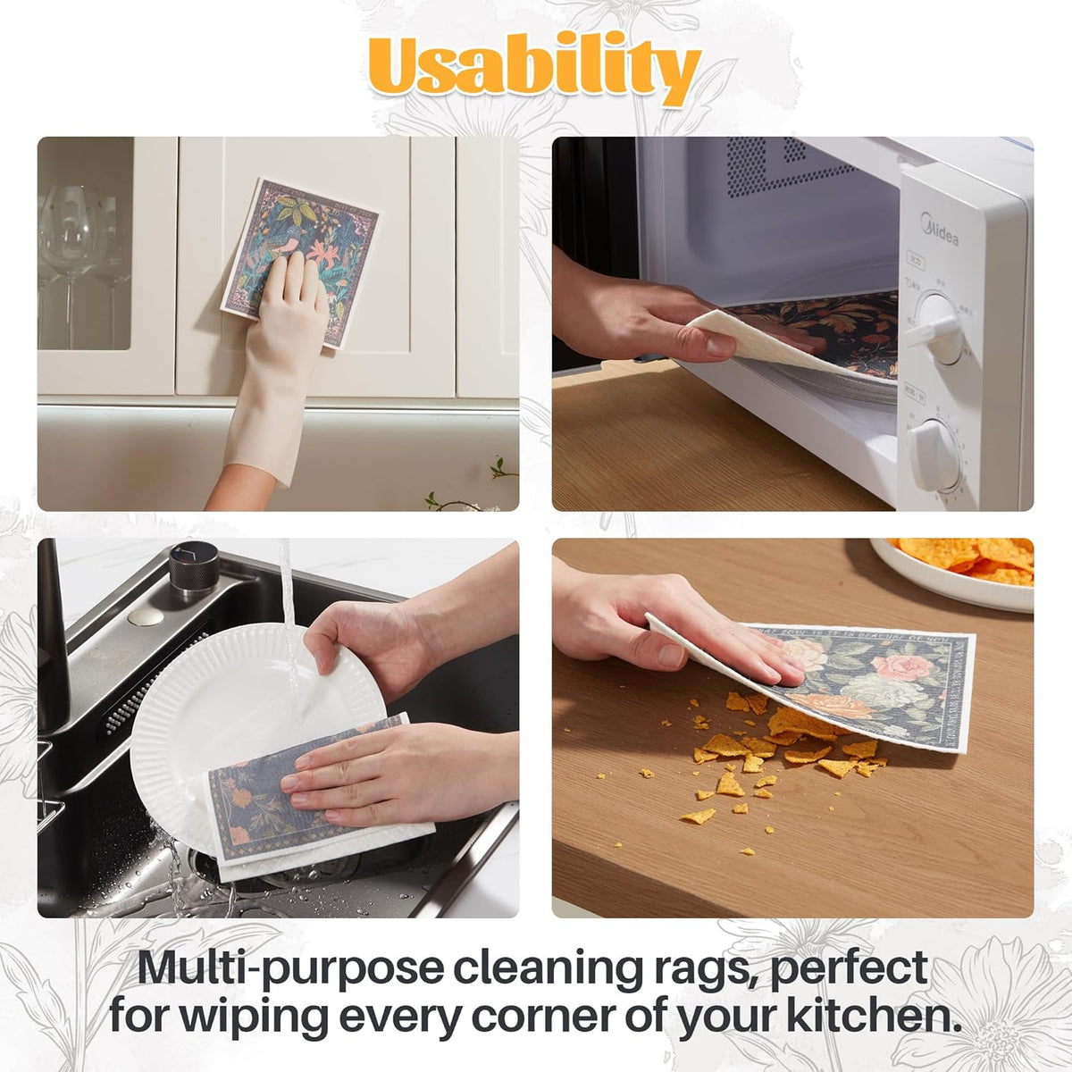 JOYMOOP 12 Pack Decorate Cleaning Cloth (Simple Floral of Decorative Series), Reusable Absorbent
