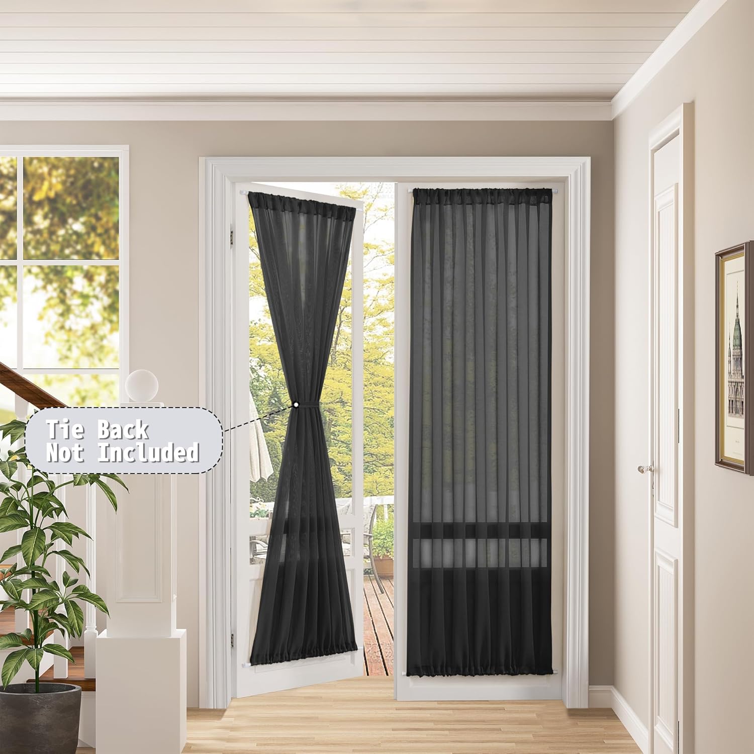 Tollpiz Sheer Door Curtains Closet Linen Textured Curtains Sheer Doorway Light Filtering Voile Rod
