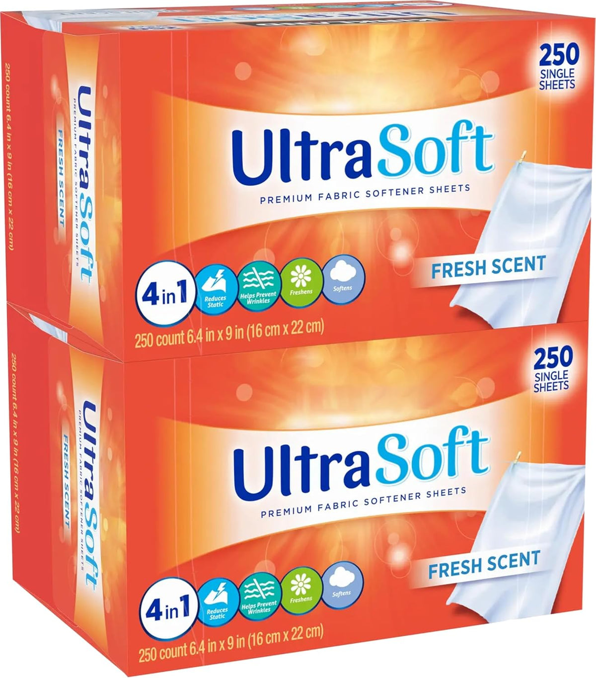 4 in 1 Household Premium Fabric Softener Fresh Scent,250 Single Laundry Dryer Sheets (6.4"x9") Per