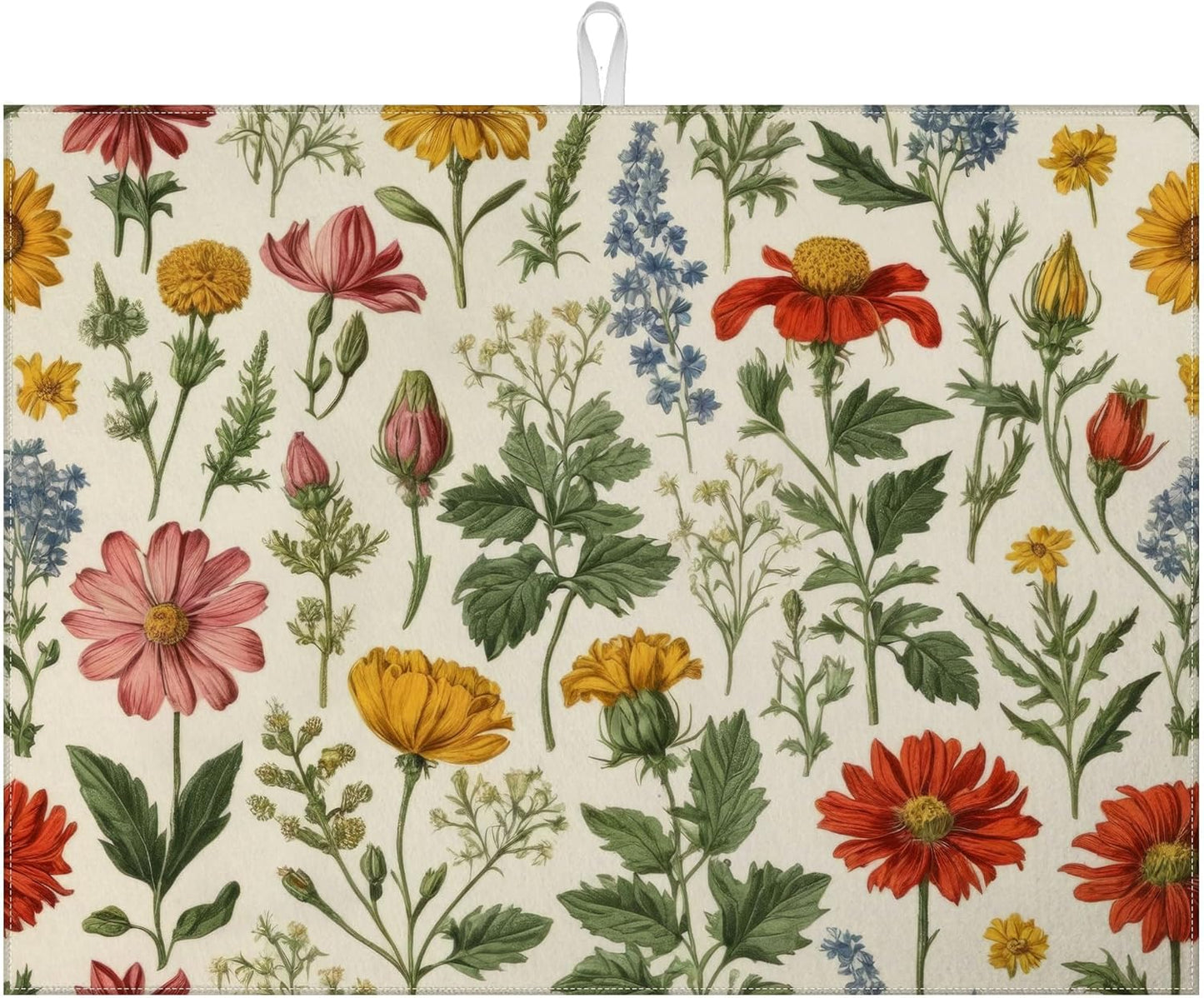 Spring Wild Flower Dish Drying Mat for Kitchen Counter Microfiber Absorbent Dish Kitchen Drying Mat