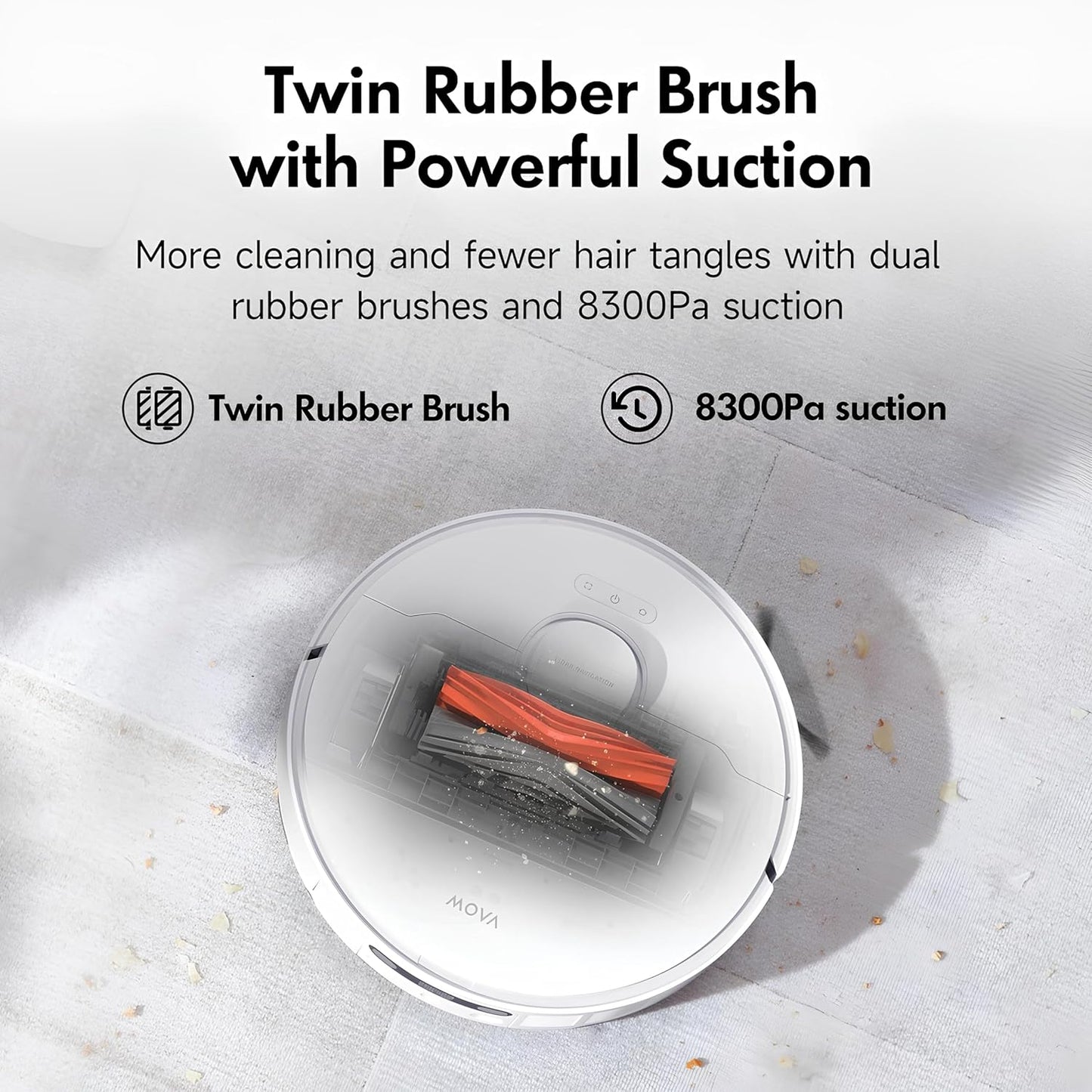 Mova S20 Ultra Robot Vacuum and Mop Combo with Dual Roller Brush, 8300Pa Suction, 140℉ Hot Water