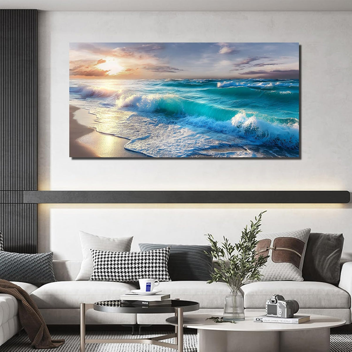 GUGIKA Ocean Wall Art for Living Room, Blue Wave and Large Coastal Beach Canvas Wall-Decor for