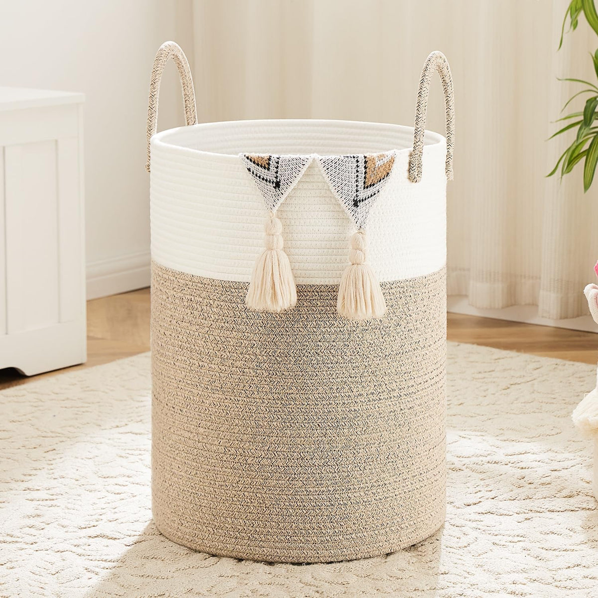 Laundry Basket,Woven Cotton Rope Laundry Hamper,100L for Decorative Storage of Dirty Clothes,Toys