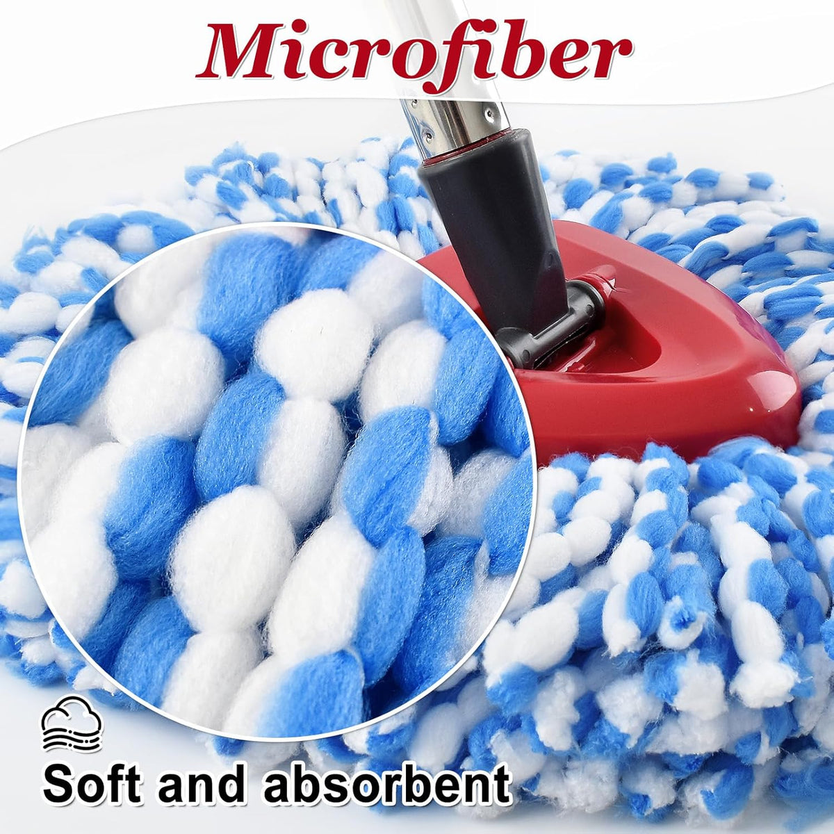 Spin Mop Handle,Mop Heads Replacements,Scrubber Mop Head and Mop Base Combo Set Compatible with
