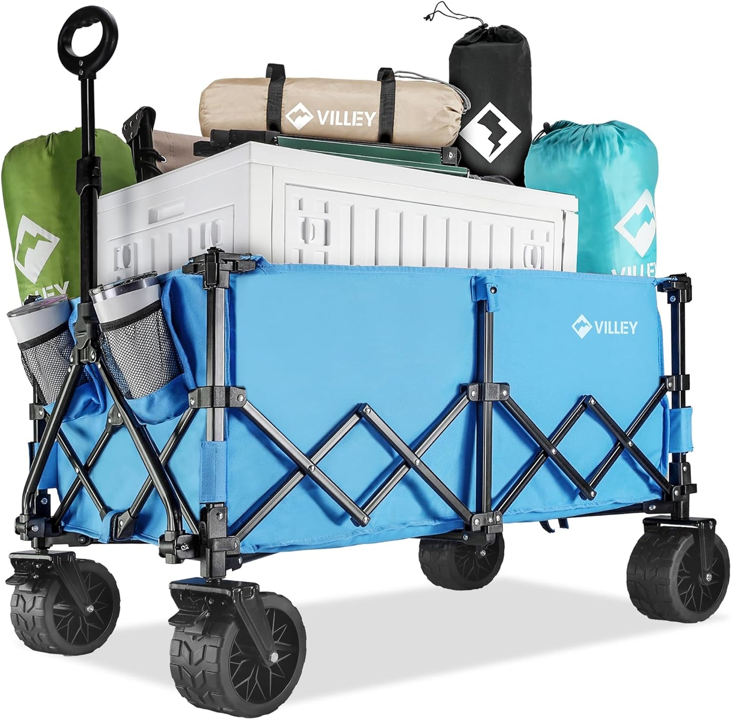 VILLEY Extended Collapsible Foldable Wagon with 330LBS Weight Capacity, 220L Heavy Duty Folding