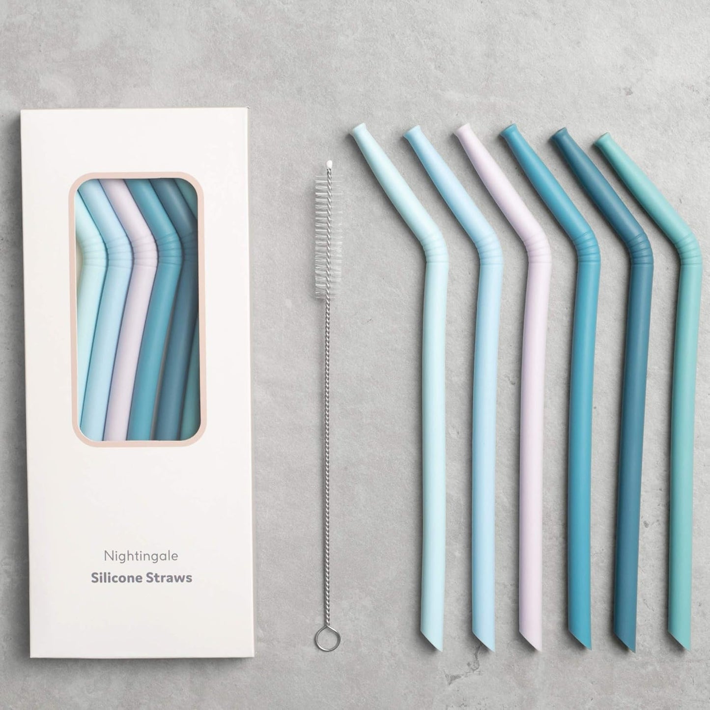 Nightingale Reusable Silicone Straws - Bendy Drinking Straw with Cleaning Brush - Collapsible and
