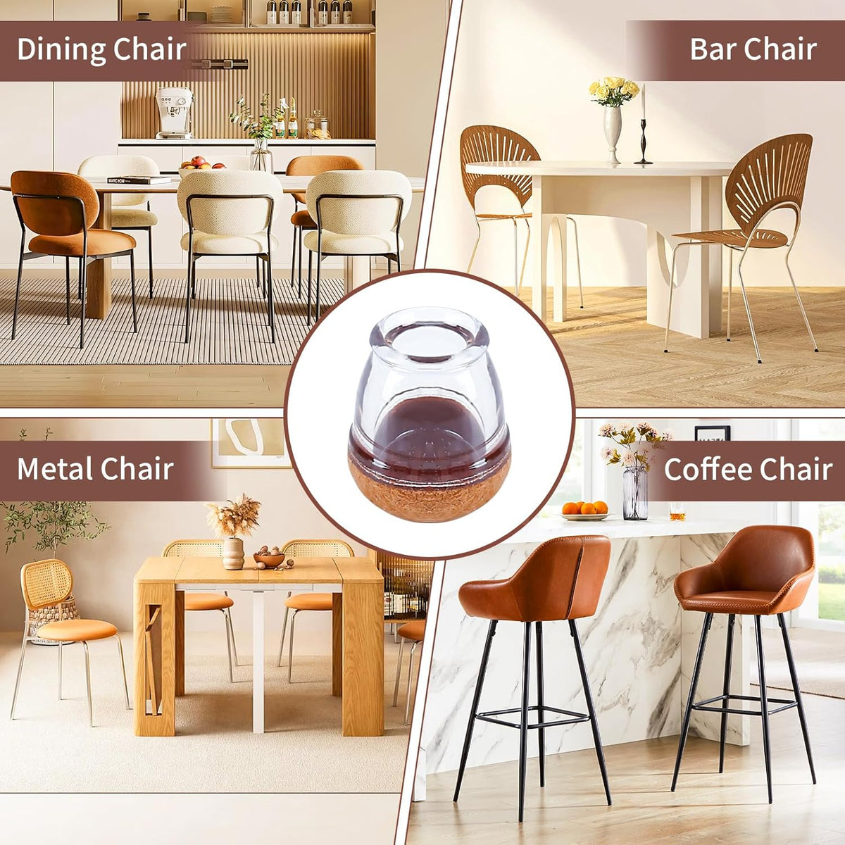 Ezprotekt 24 Pcs Extra Small Clear Round Chair Leg Floor Protectors for Wooden & Tiles Floors, Felt