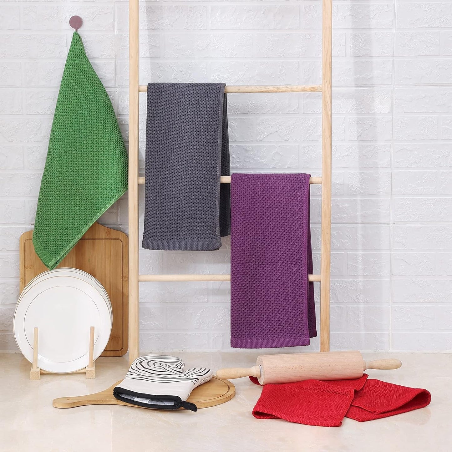 Homaxy 100% Cotton Waffle Weave Kitchen Dish Towels, Ultra Soft Absorbent Quick Drying Cleaning