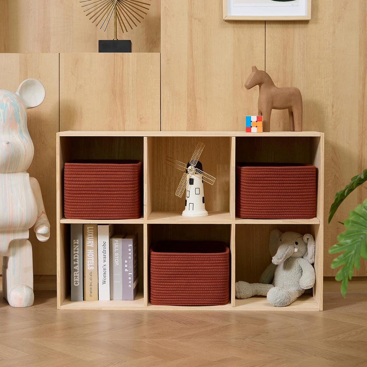 Small Organizing Baskets for Cubes Shelf, 9.7x9.7x7.1 Inch Rope Woven Storage Bins for Nursery