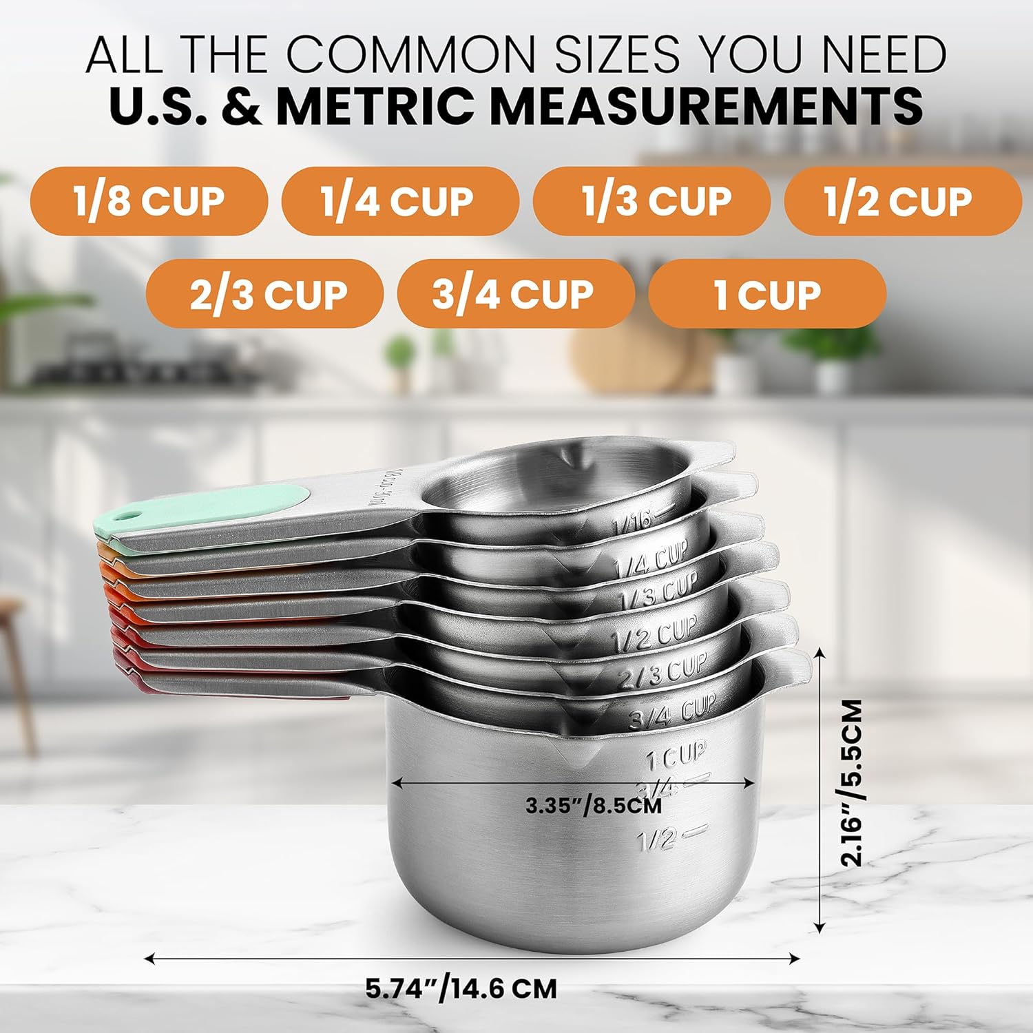 Spring Chef Magnetic Stainless Steel Measuring Cups, Patented, Kitchen Tools with Easy to Read