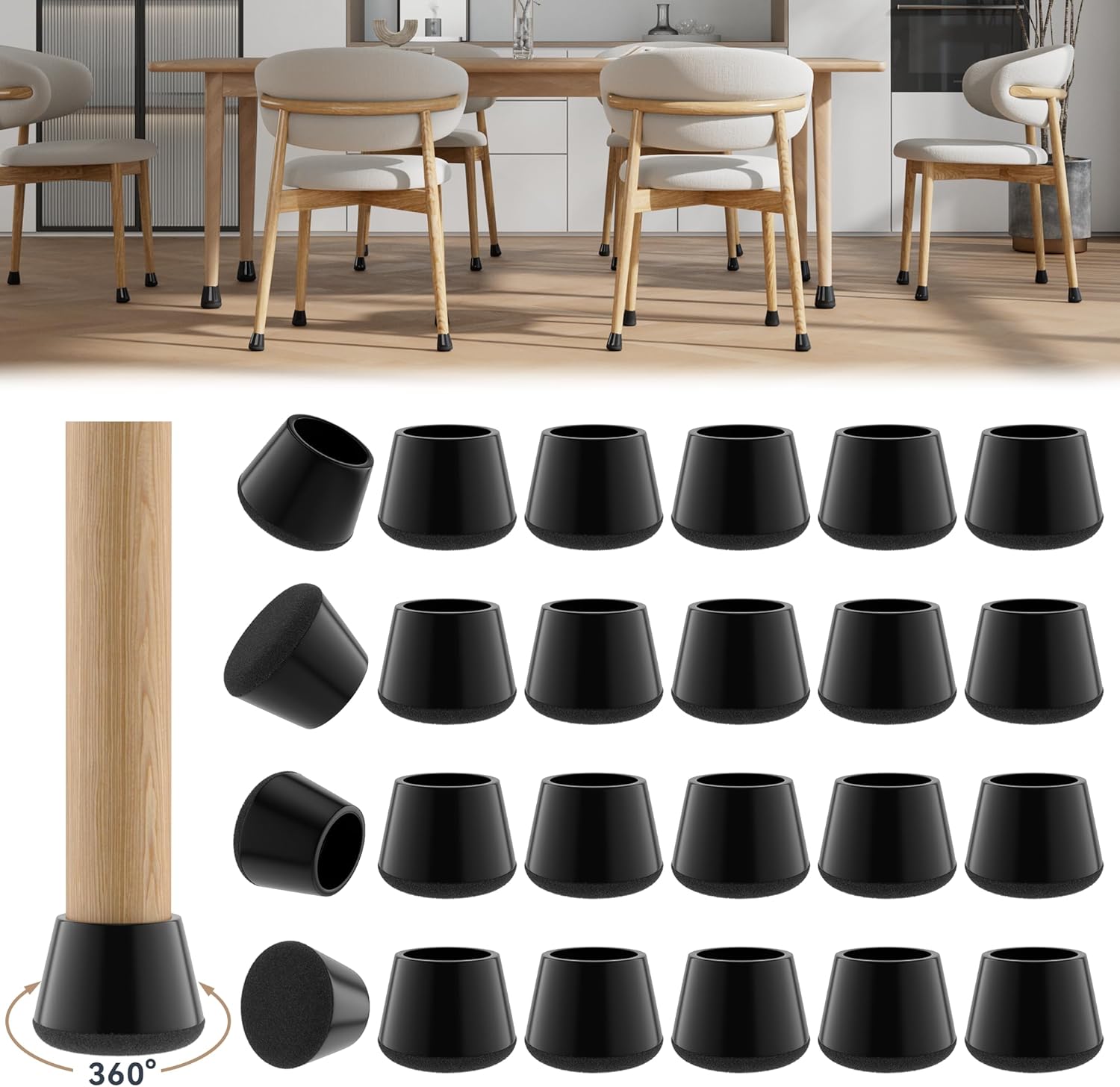 24PCS Upgraded Silicone Chair Leg Floor Protectors for Hardwood Floors, Furniture Sliders for Chair